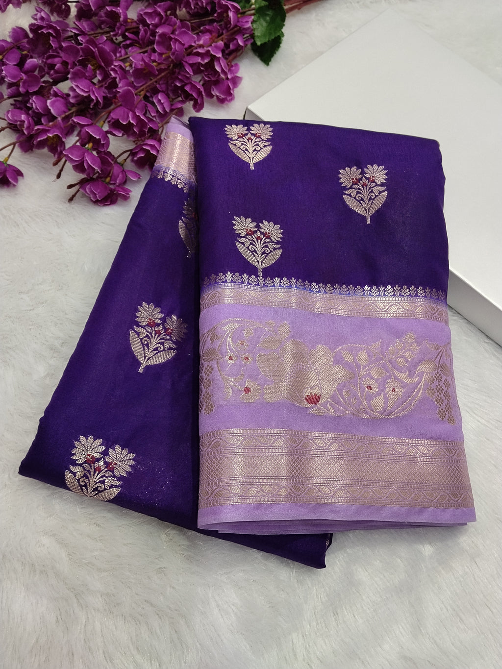 Purple And Pink Colour Kanjivaram Border Moonga Silk Saree With Buti Work