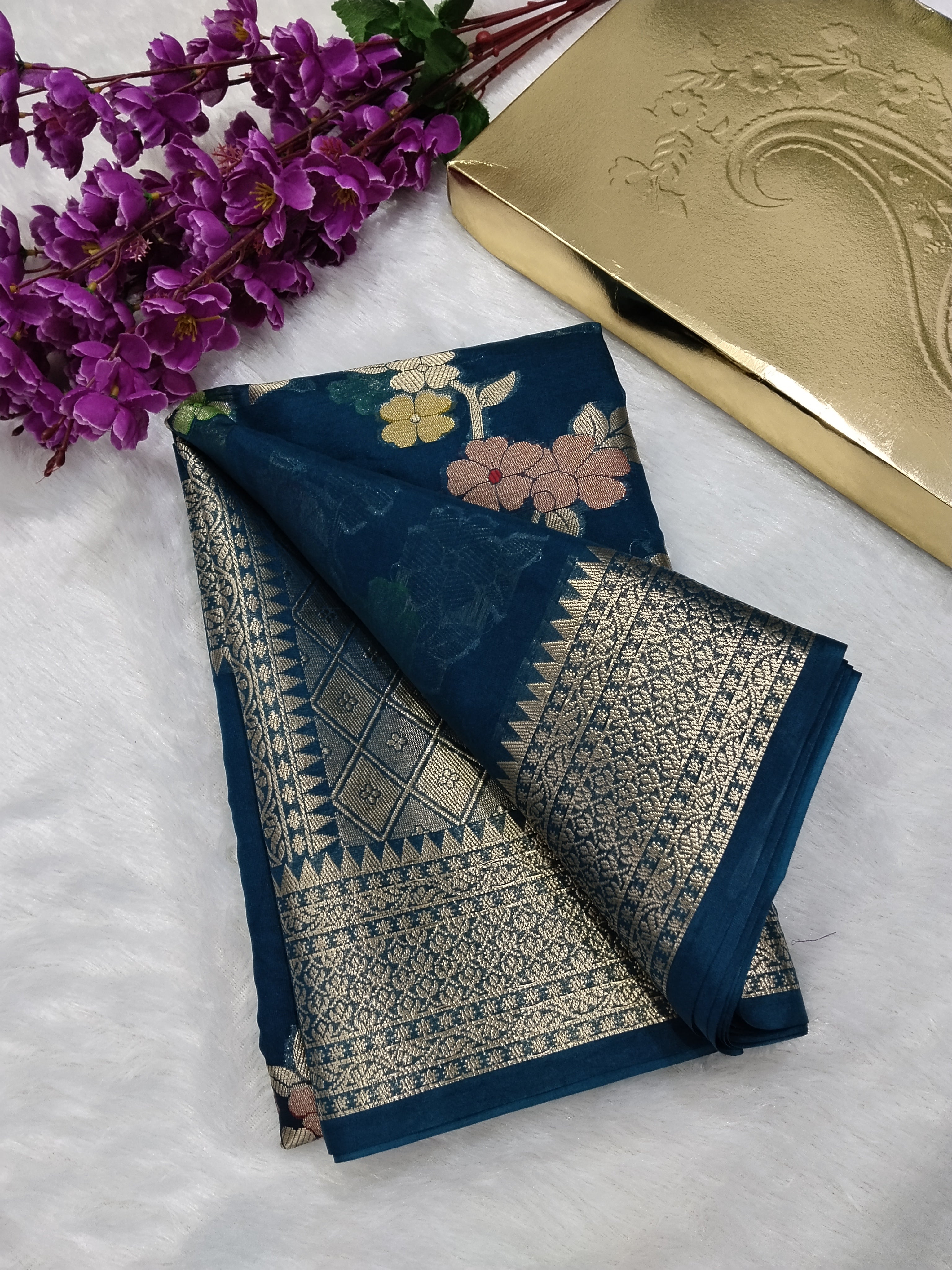 German Colour Zari Buti Khaddi Georgette Saree