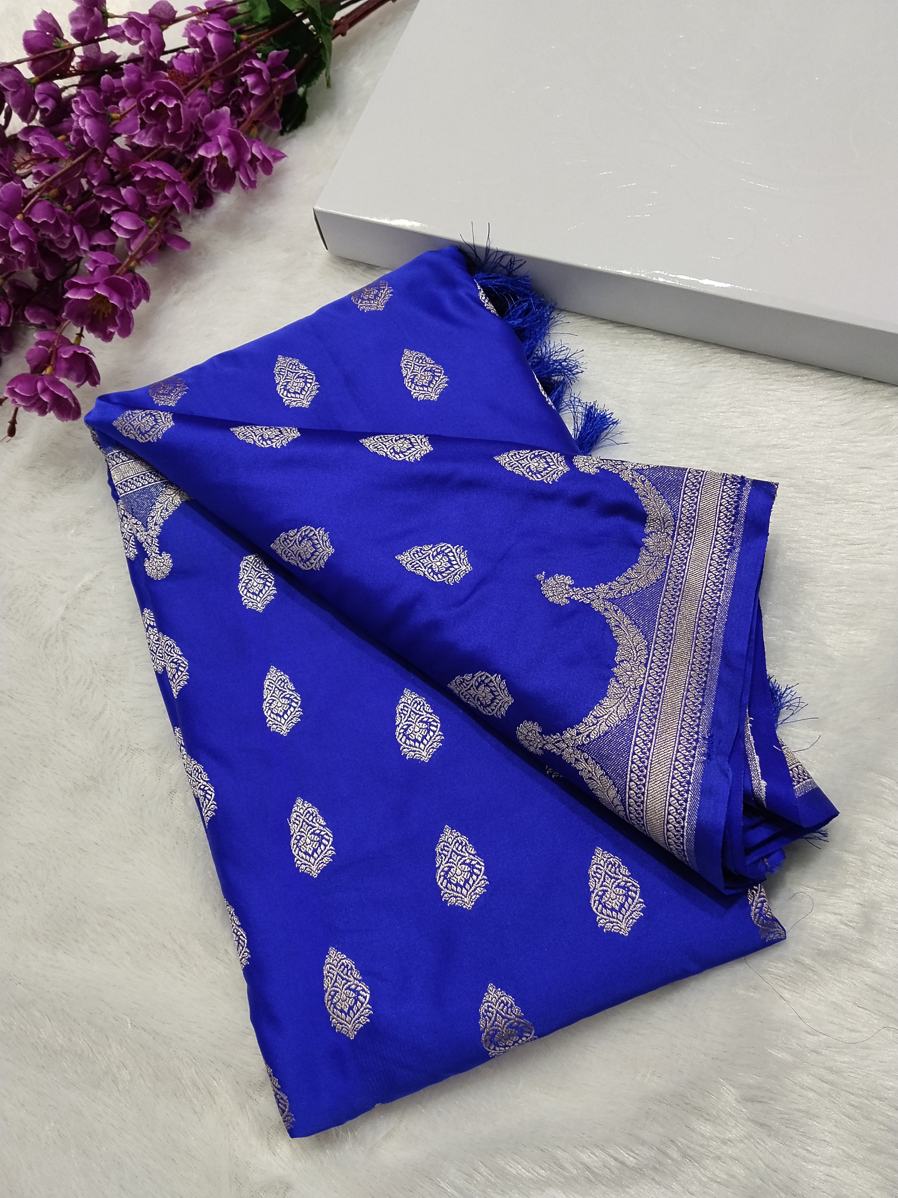 Royal Blue Colour Banarasi Mashru Silk Saree With Buta Design