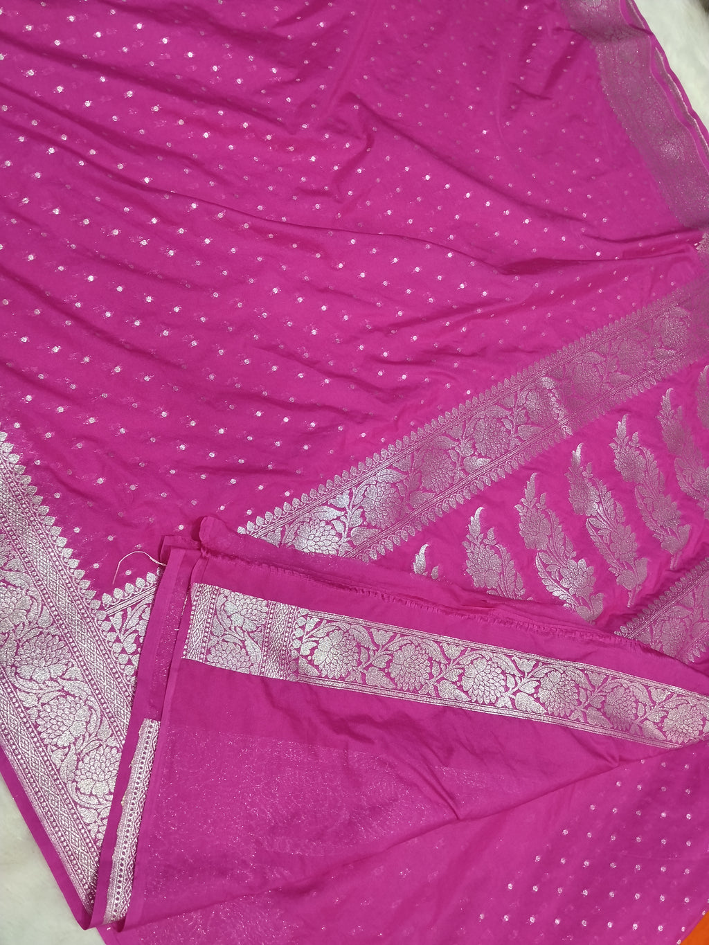 Pink Colour Banarasi Khaddi Georgette Saree Small Buti