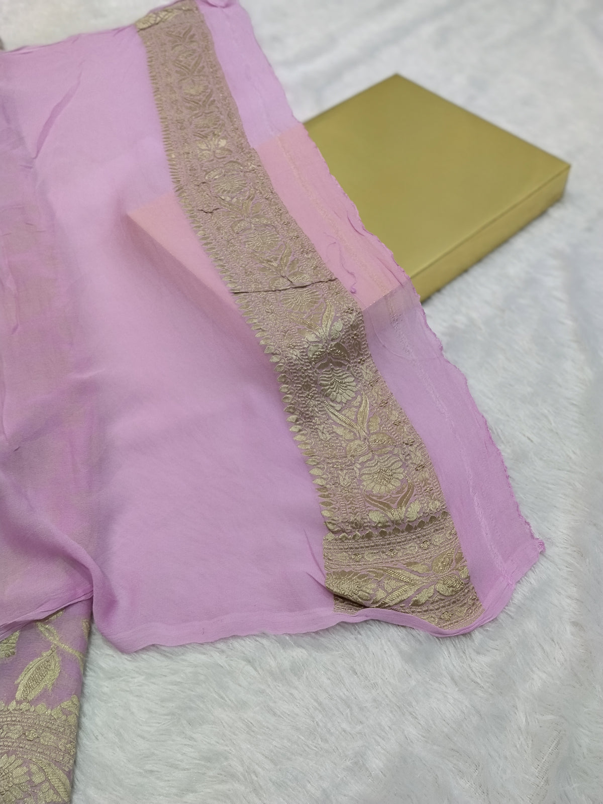 Baby Pink Colour Handloom Pure Banarasi Khaddi Georgette Saree Water Zari