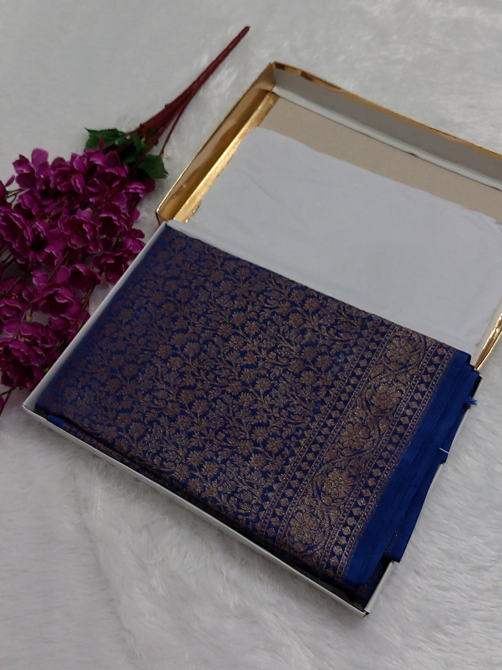 Blue Colour Antique Zari Brocade Khaddi Georgette Saree