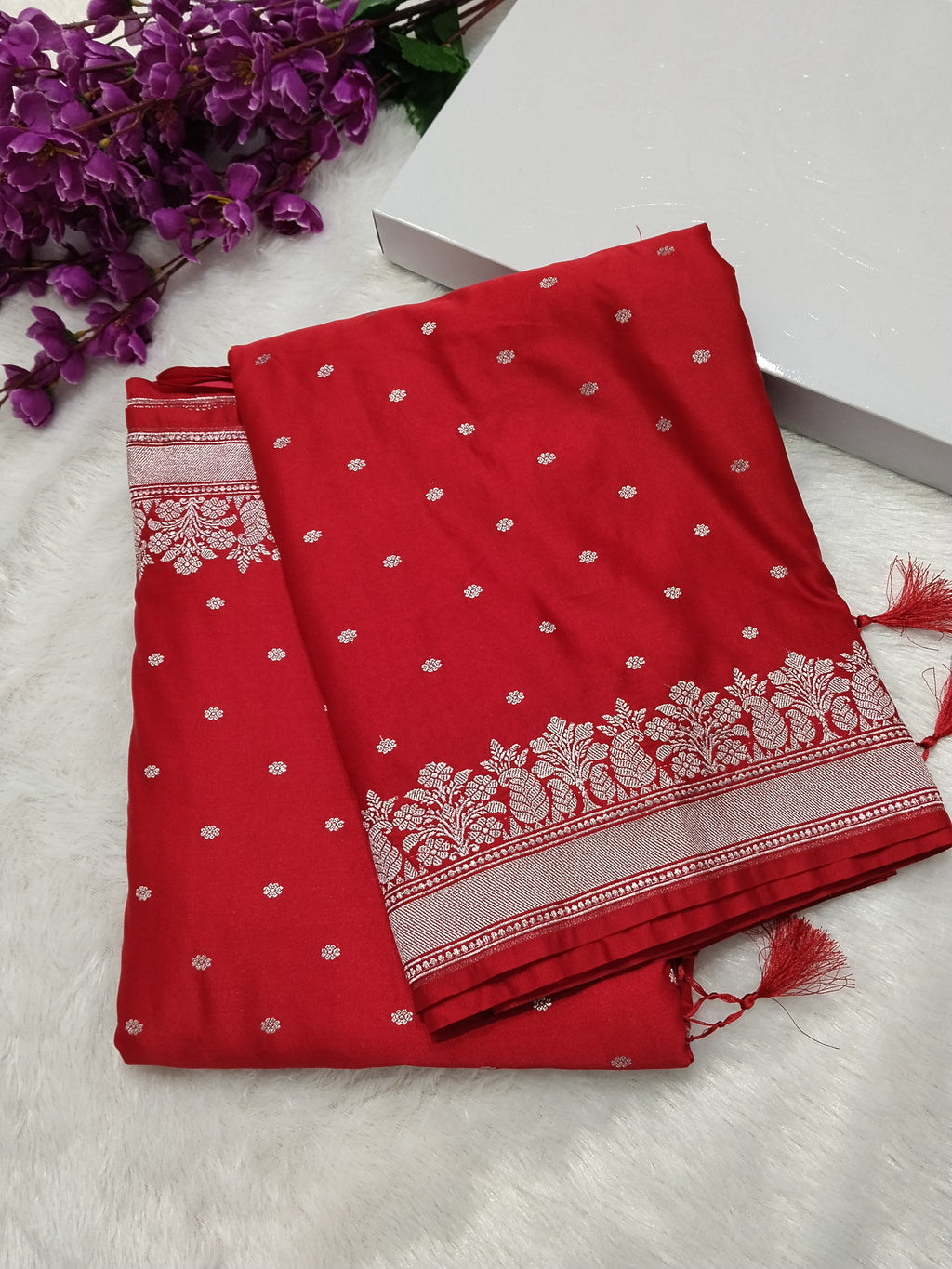 Red Colour Banarasi Mashru Silk Saree With Buti Design