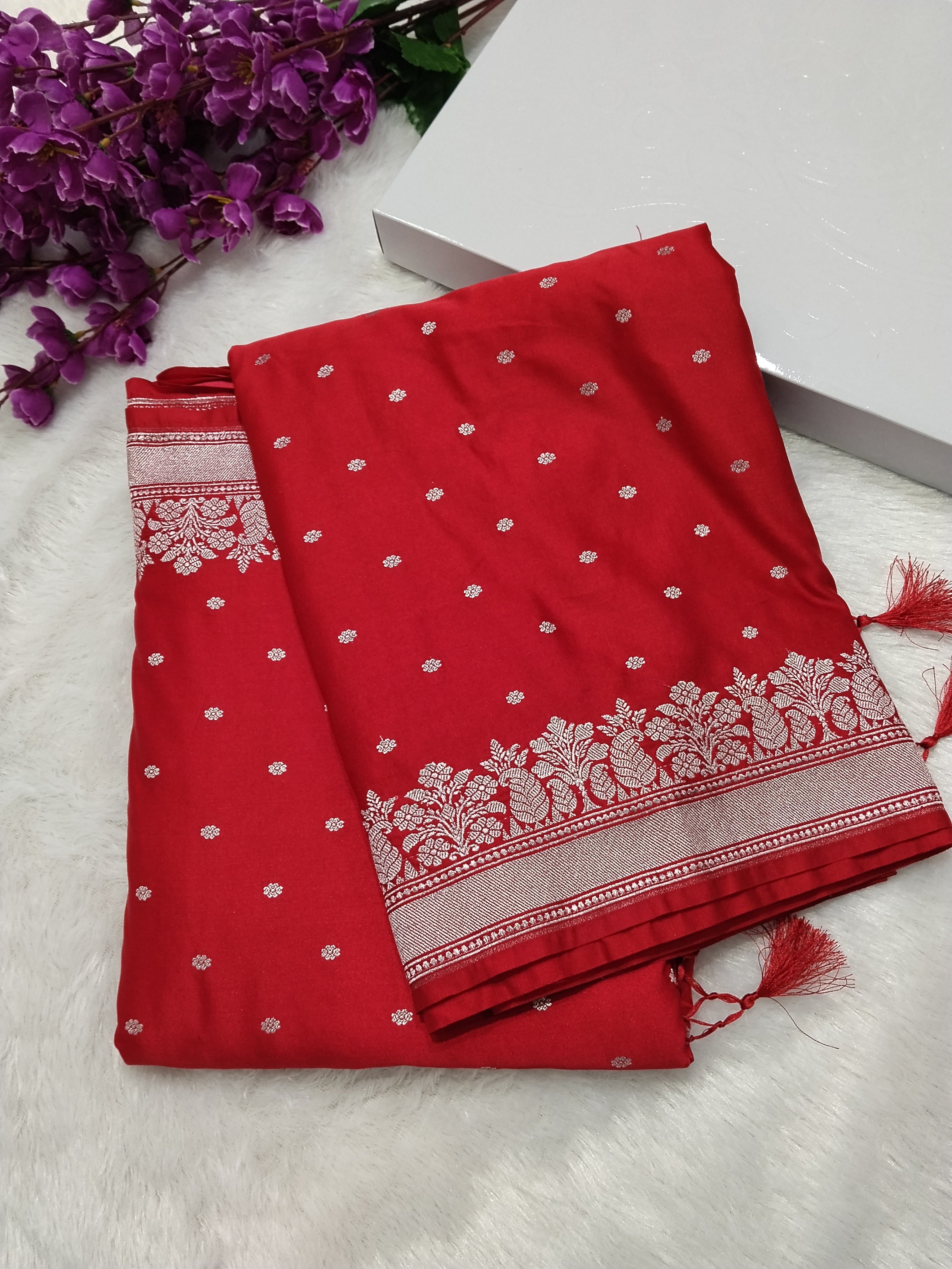 Red Colour Banarasi Mashru Silk Saree With Buti Design