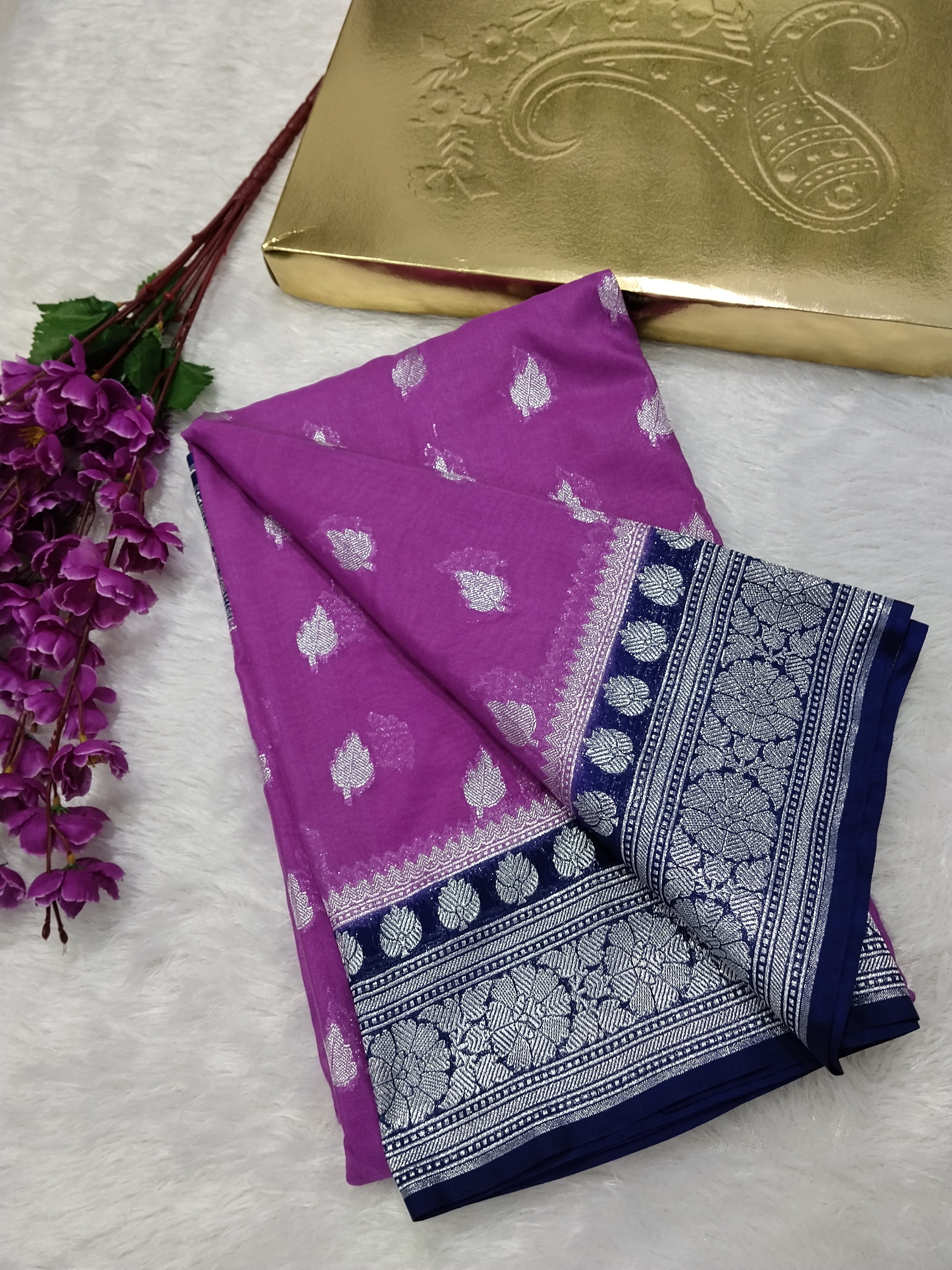 Purple  Colour Zari Buti Khaddi Georgette Saree