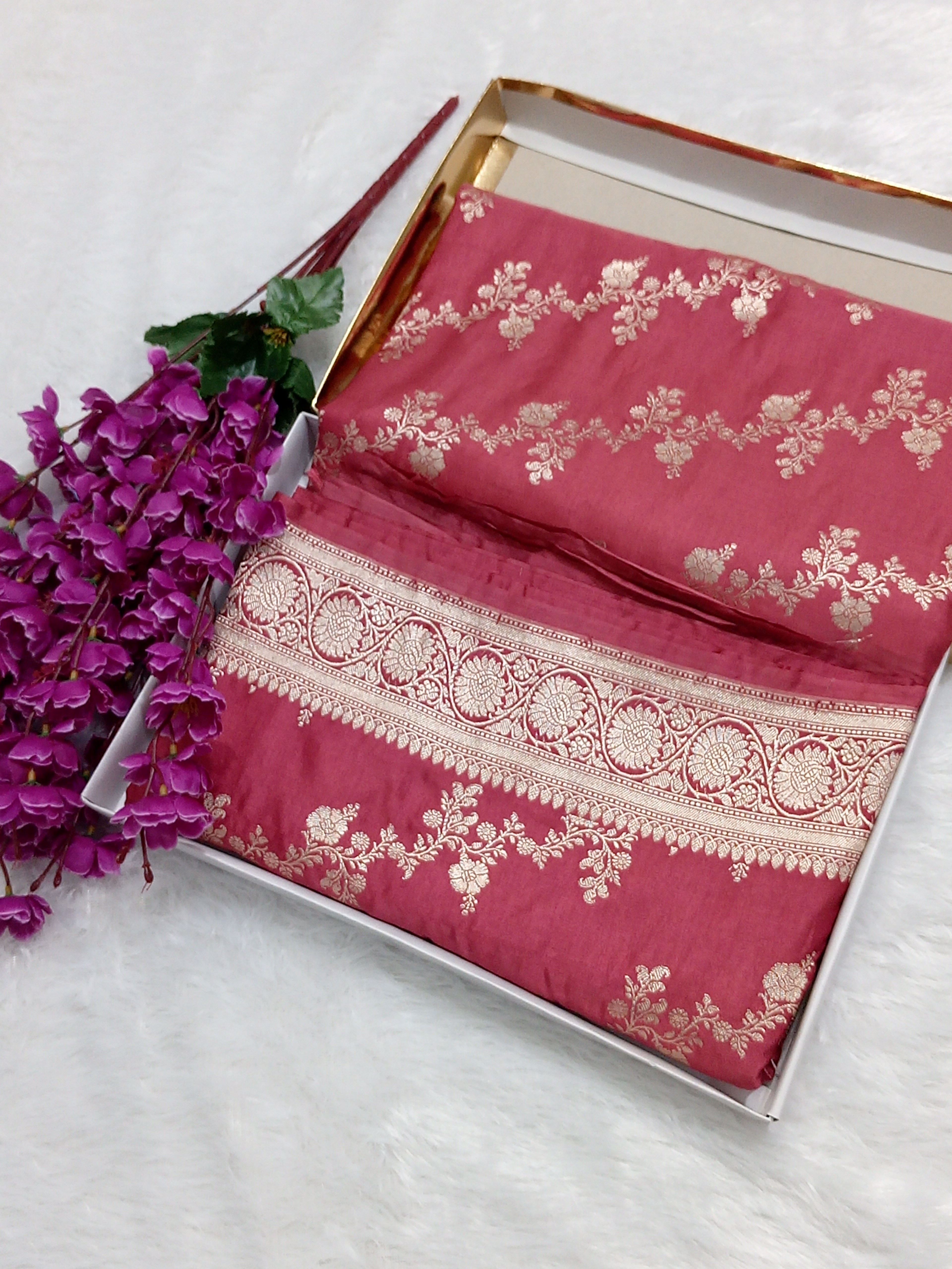 Party Wear Peach Colour Banarasi Mashru Silk Saree