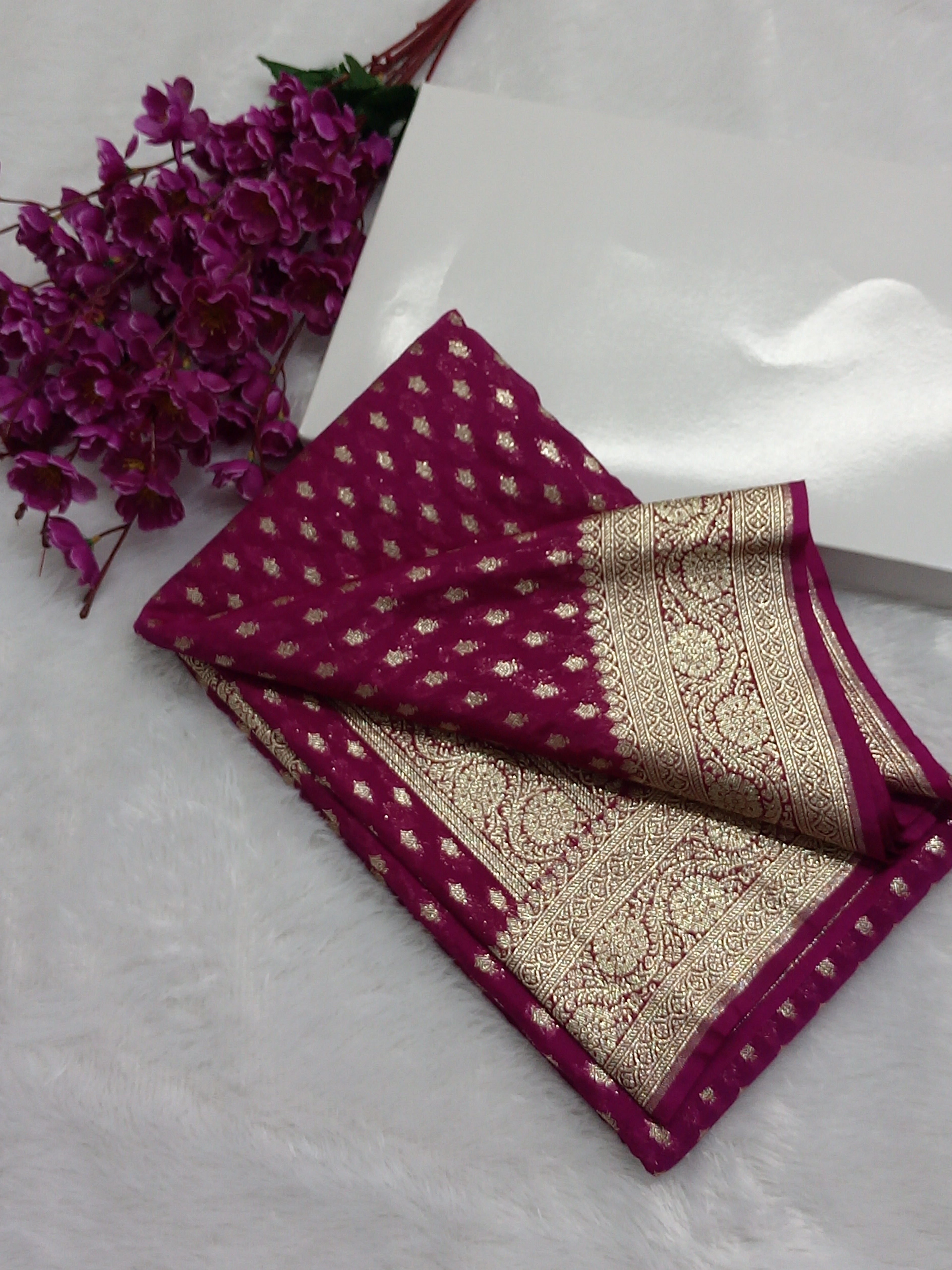 Pink Colour Zari Buti Georgette Saree