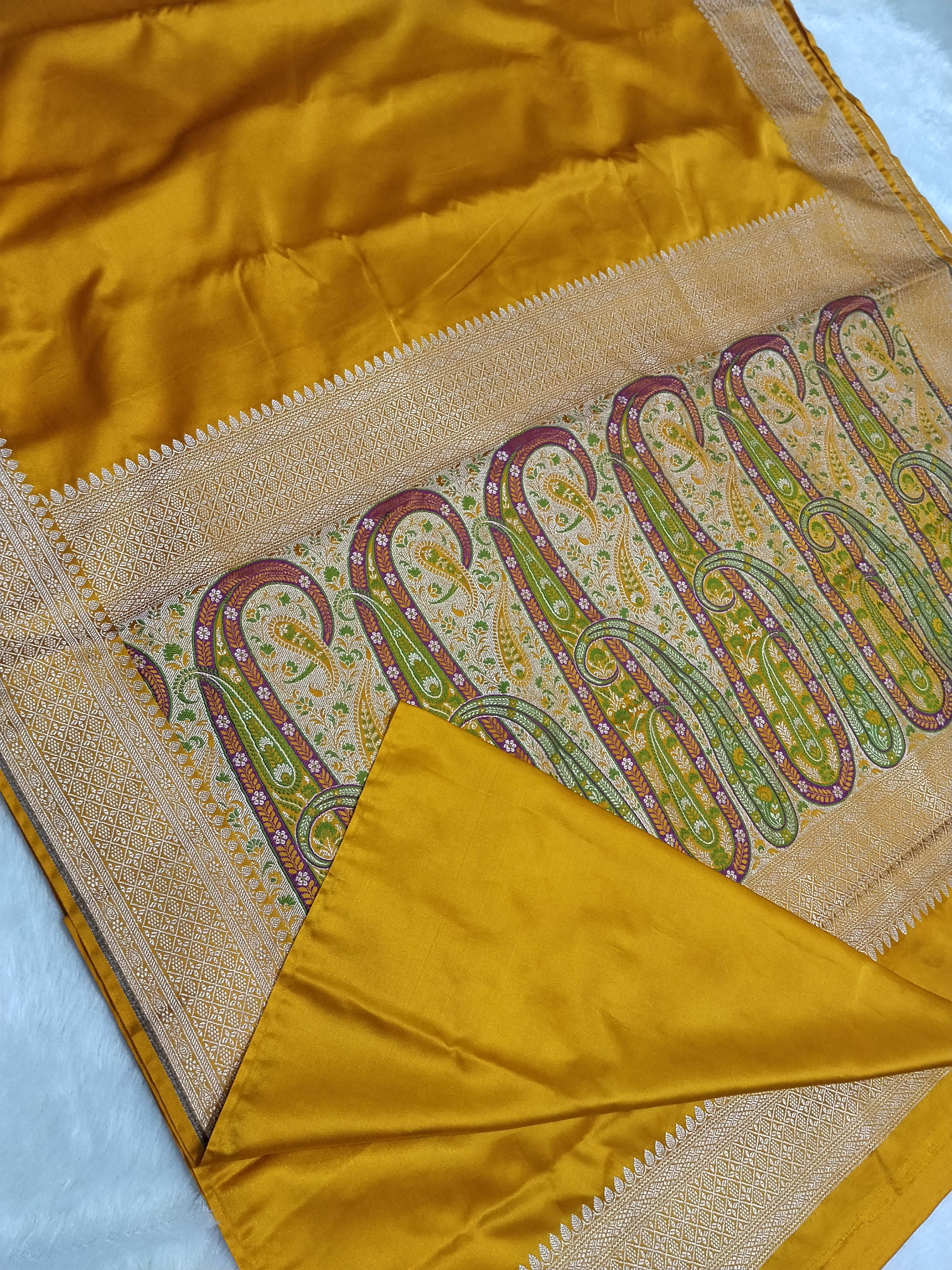 Mustard Yellow Colour Banarasi Pain Mashru Katan Silk Saree With Fancy Pallu