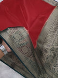 Red And Green Colour Banarasi Kora Organza Saree With Brocade Blouse