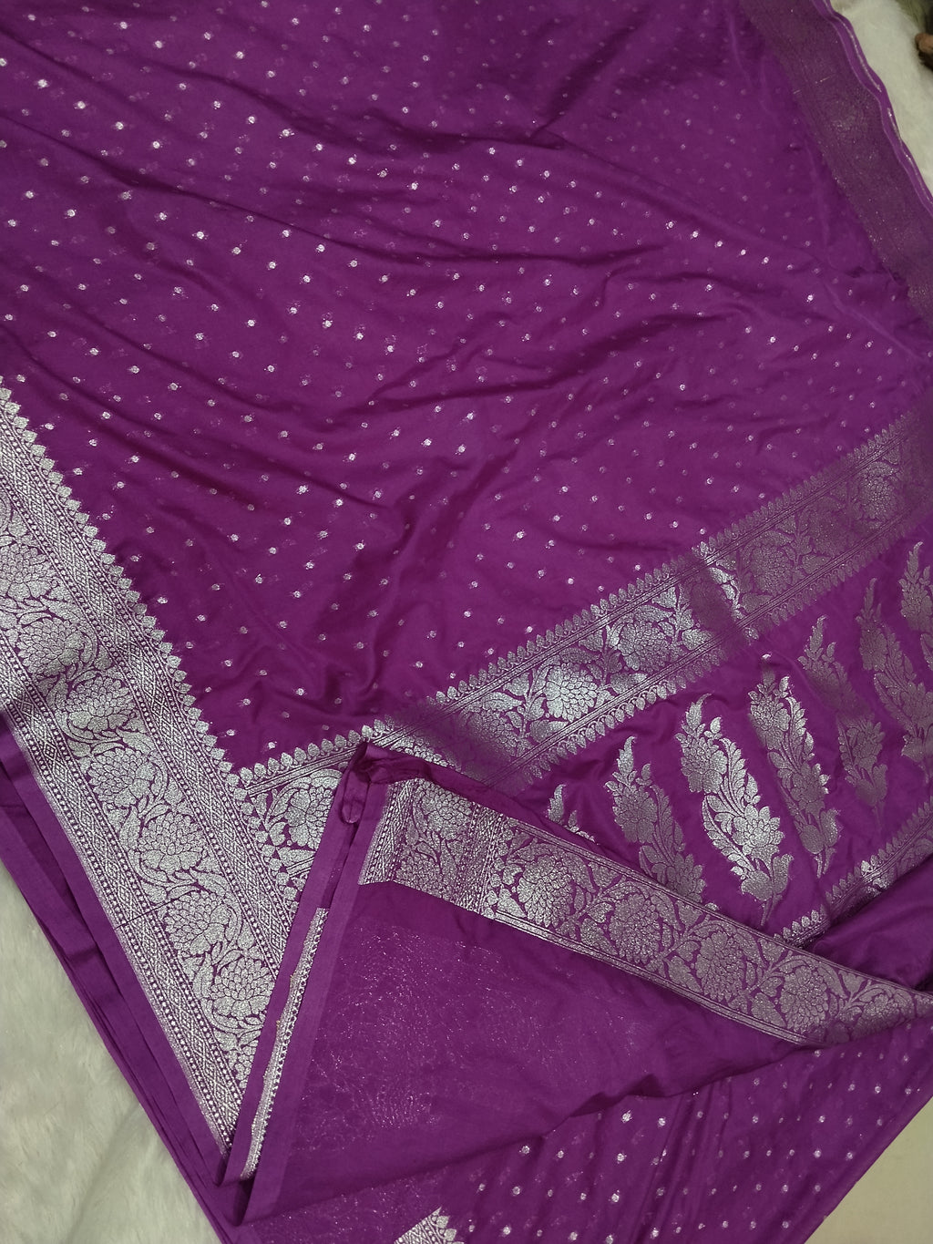 Purple Red Colour Banarasi Khaddi Georgette Saree Small Buti