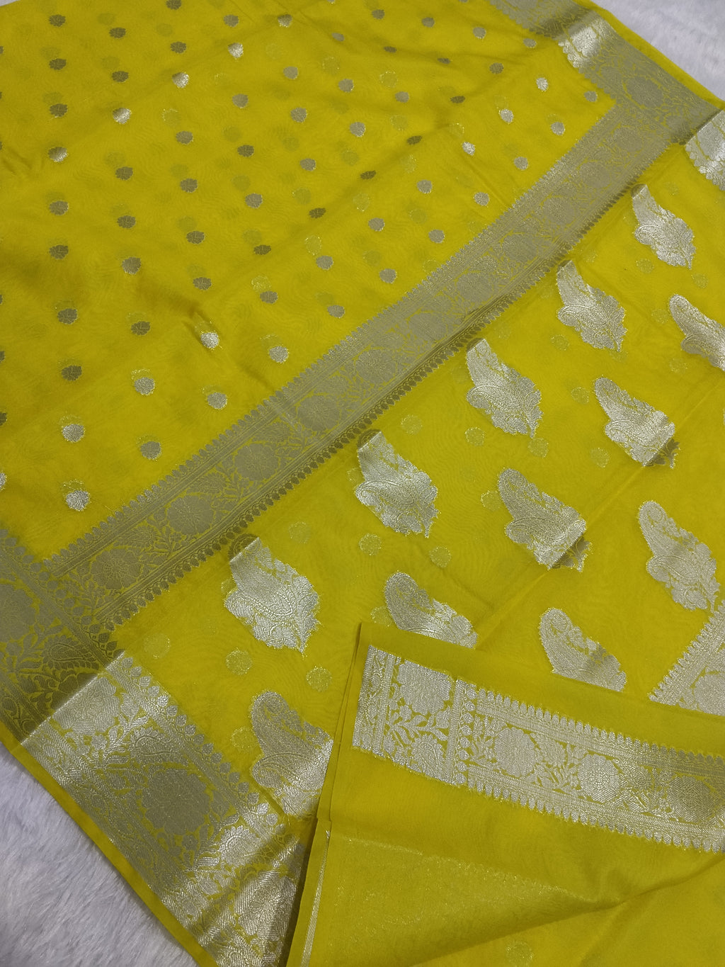Yellow Colour Silver Zari Khaddi Georgette Saree
