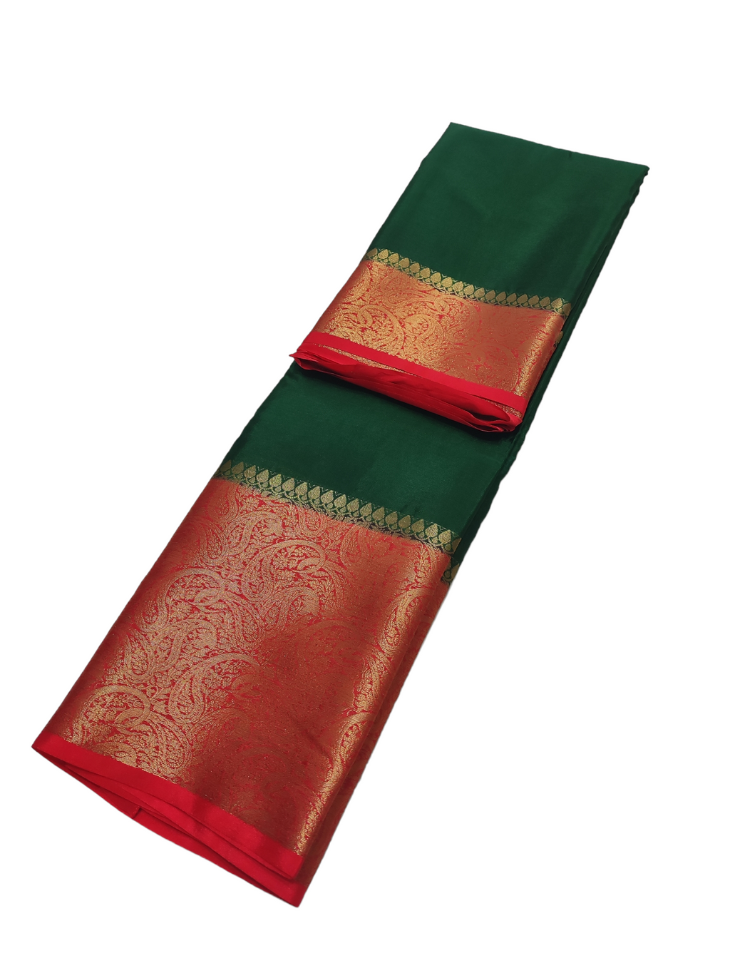 Bottle Green And Red Colour Plain Body Warm Silk Saree
