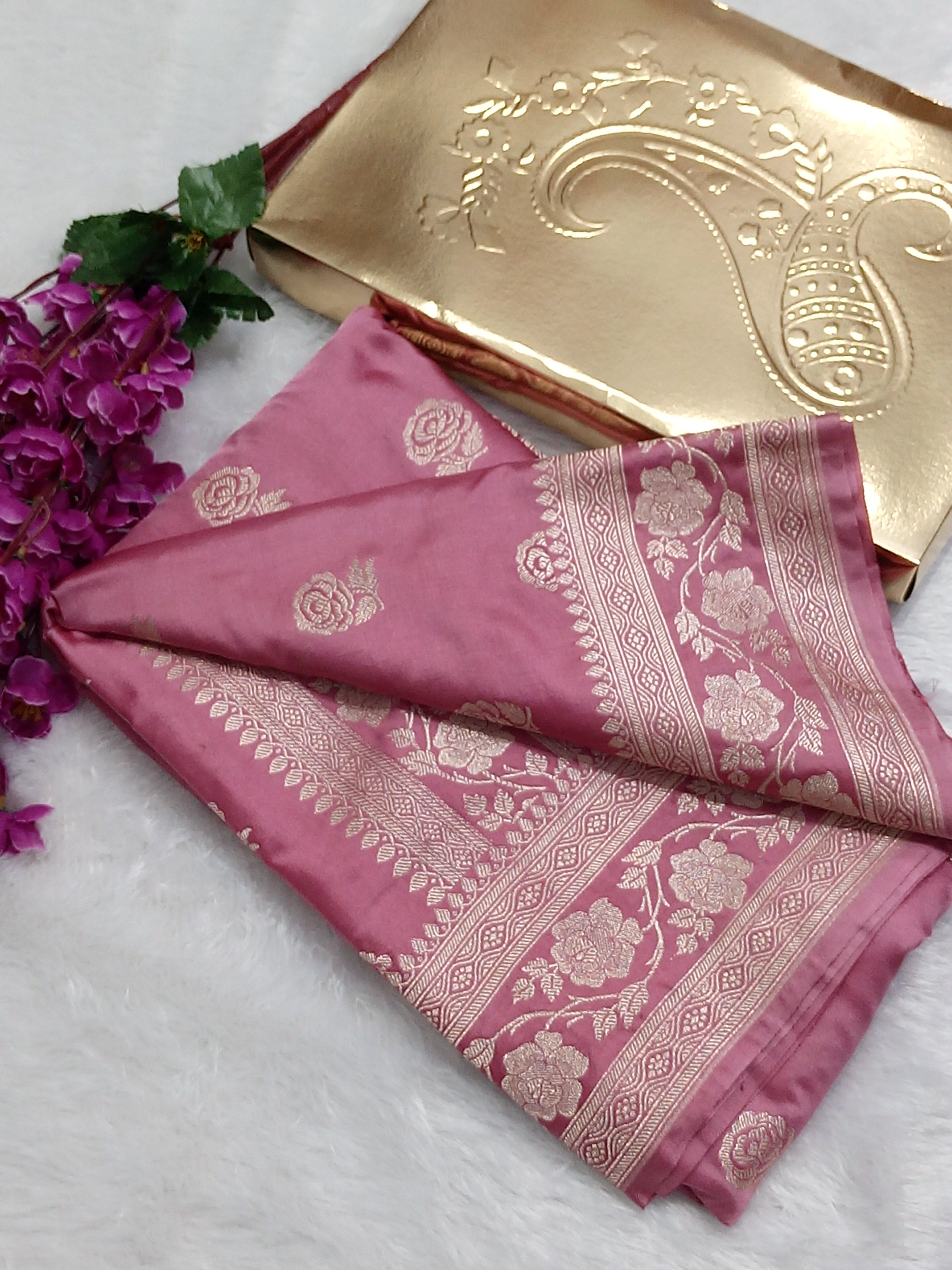 Pinkish Brown Colour Mashru Soft Silk Saree