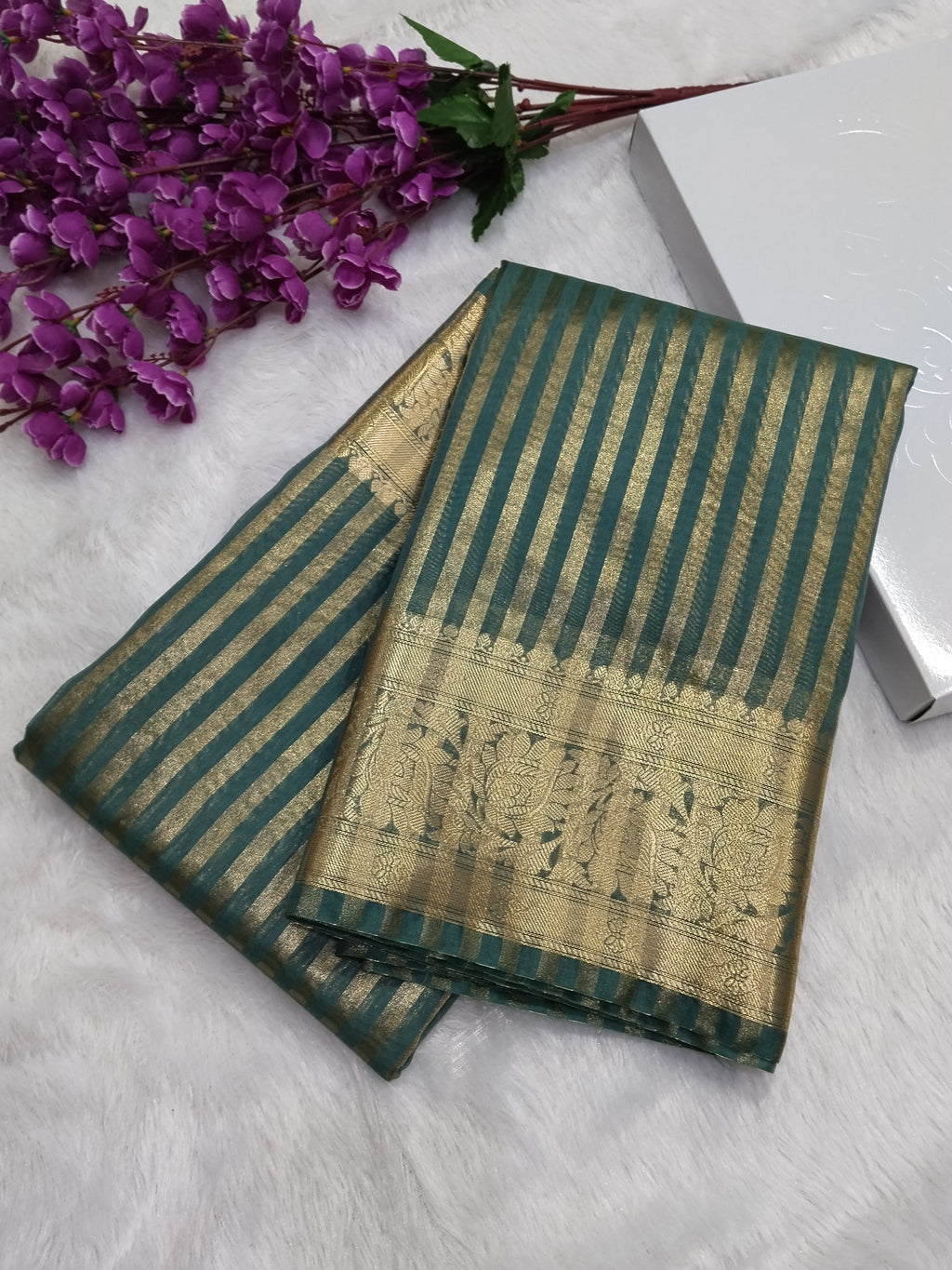 Grey Colour Banarasi Fancy Cotton Saree With Strip Zari And Brocade Blouse