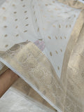 Off White Banarasi Fancy Cotton Saree With Brocade Blouse