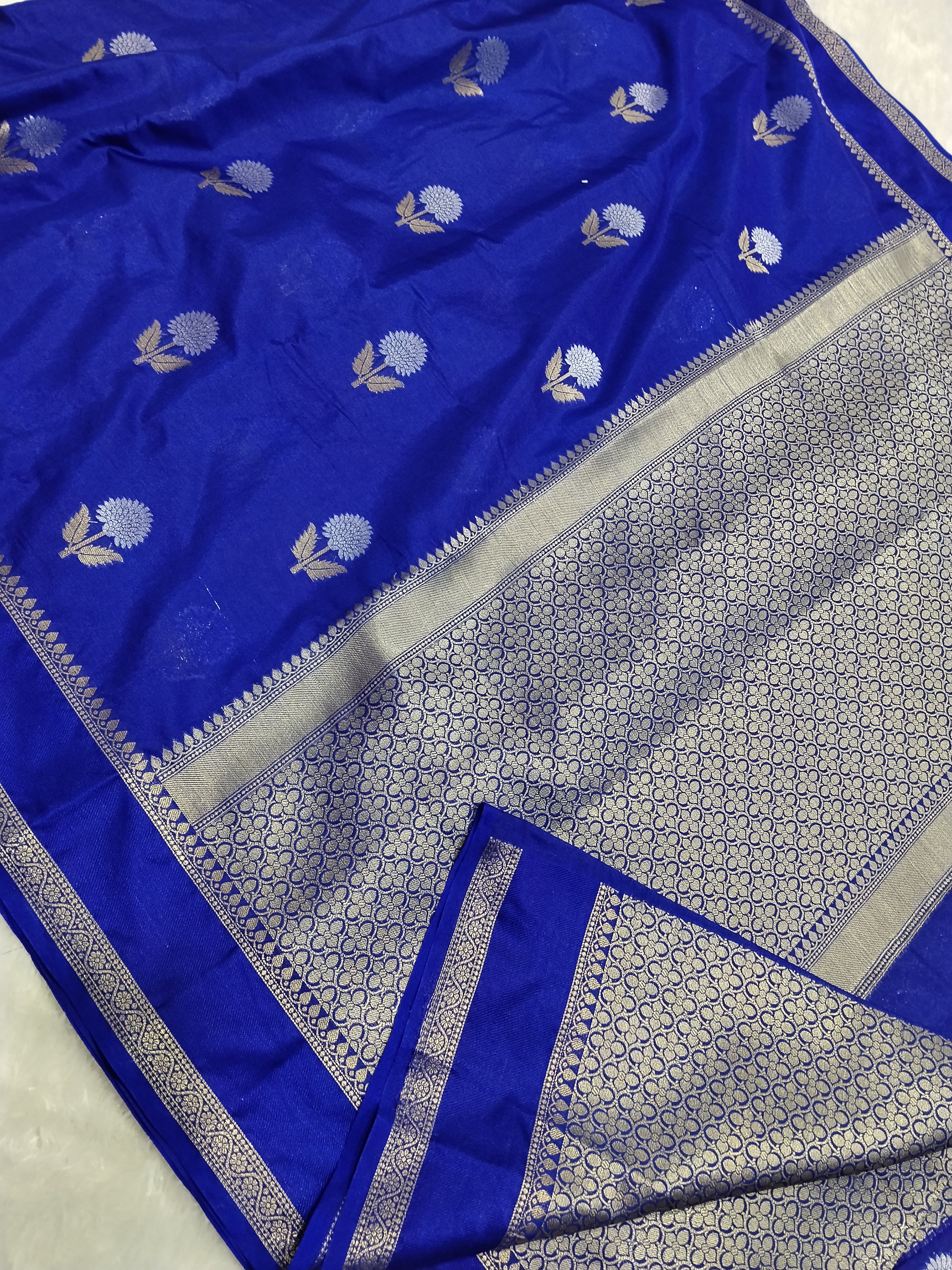Royal Blue Colour Banarasi Warm Silk Saree With Mina Buta