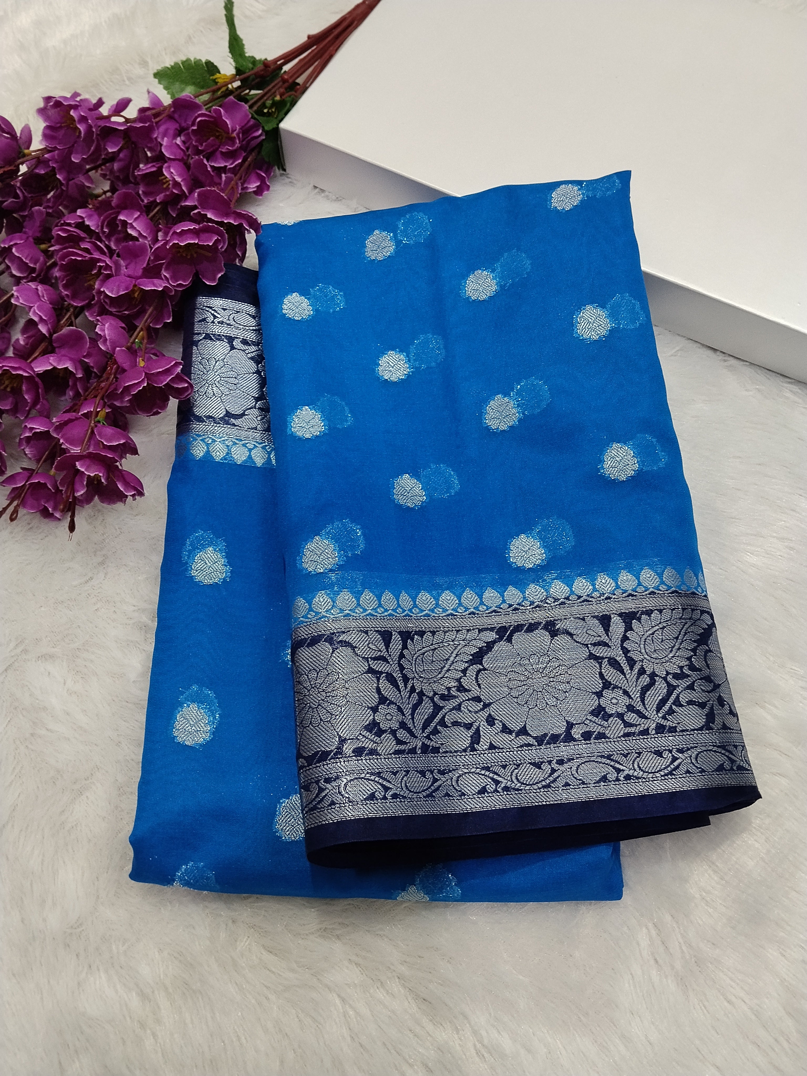 Blue Colour Zari Buti Khaddi Georgette Saree