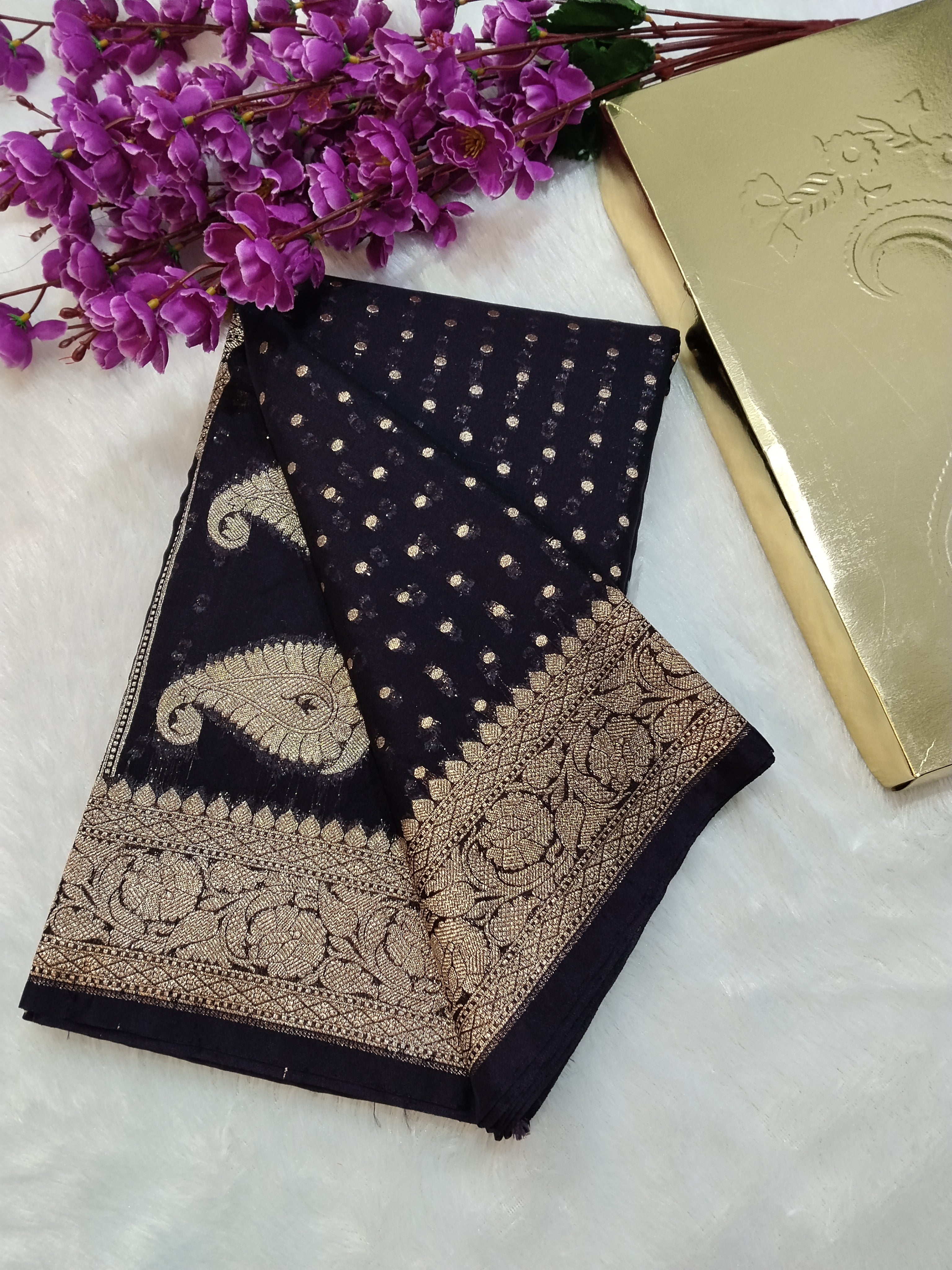 Dark Brown Colour Banarasi Khaddi Georgette Saree