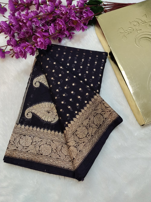 Dark Brown Colour Banarasi Khaddi Georgette Saree