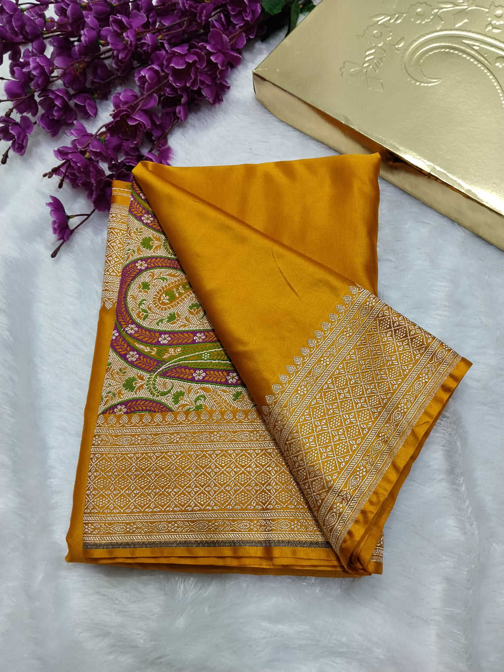 Mustard Yellow Colour Banarasi Pain Mashru Katan Silk Saree With Fancy Pallu