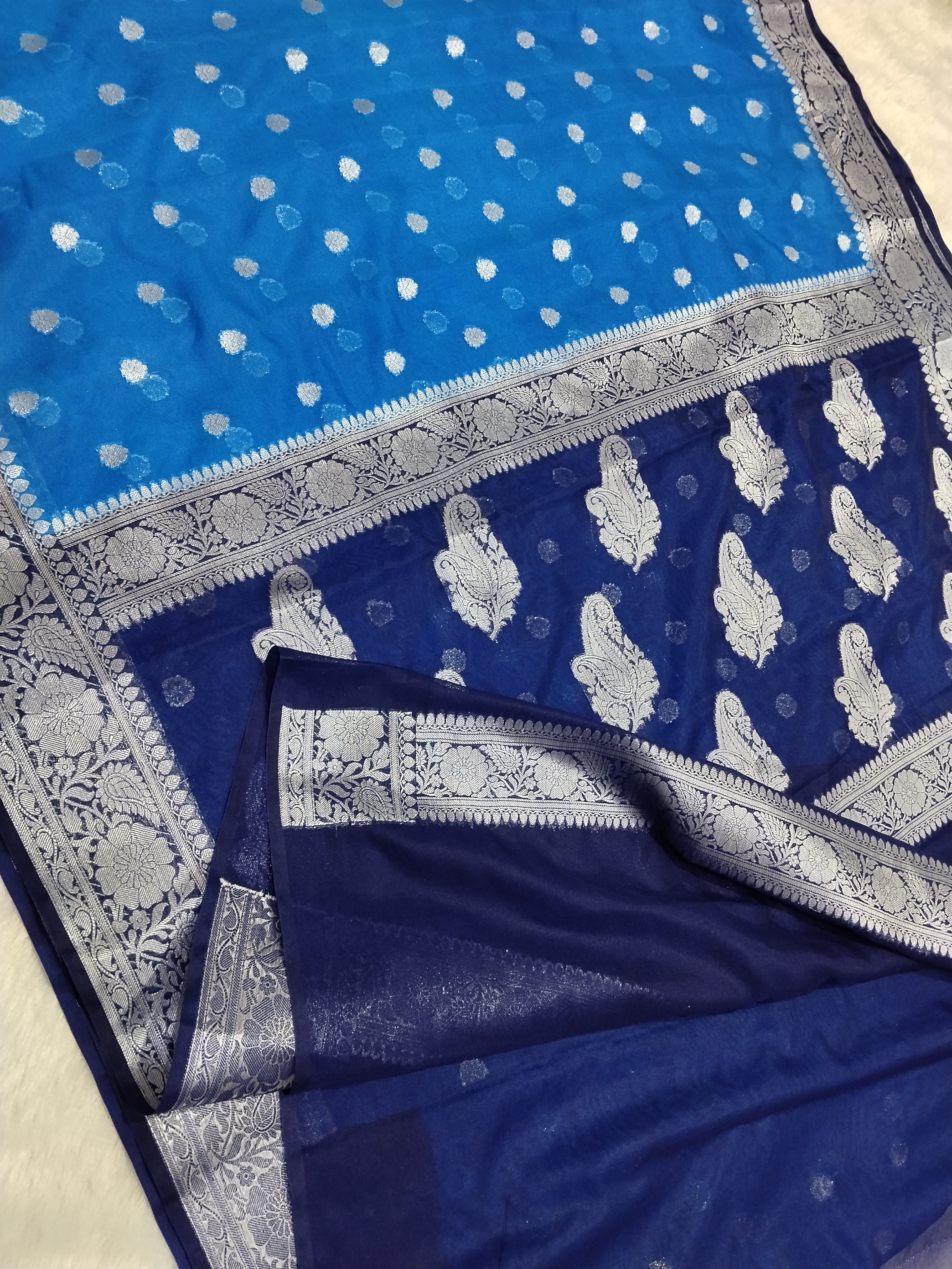 Blue Colour Zari Buti Khaddi Georgette Saree