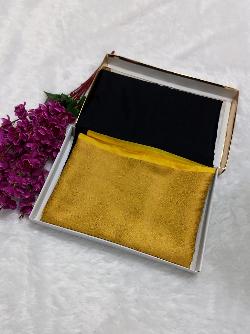 Black And Yellow Colour Plain Body Warm Silk Saree