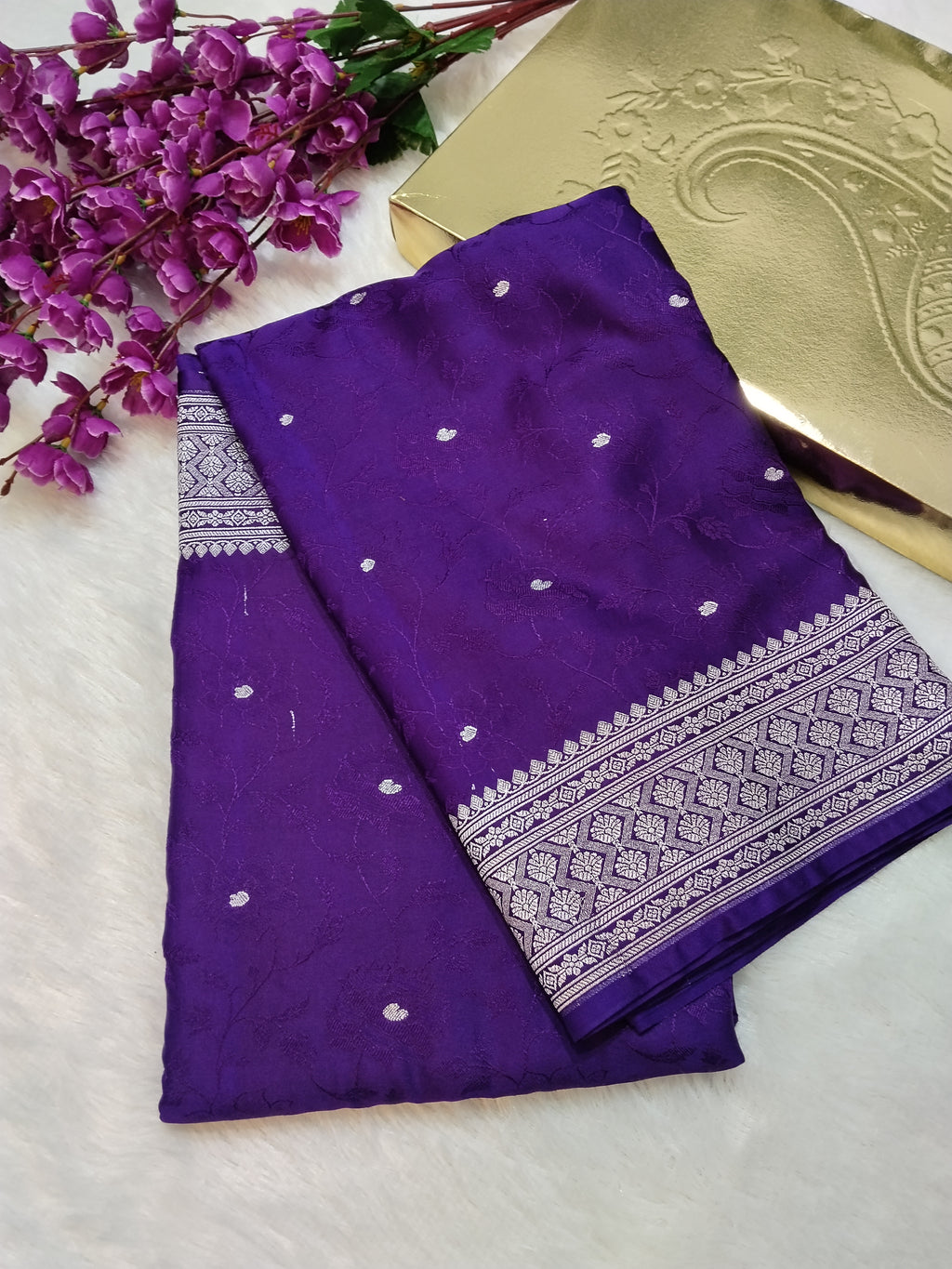 Violet Colour Banarasi Mashru Silk Saree With Brocade Design