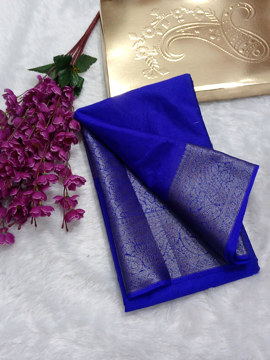 Royal Blue Colour Plain Body Warm Silk Saree