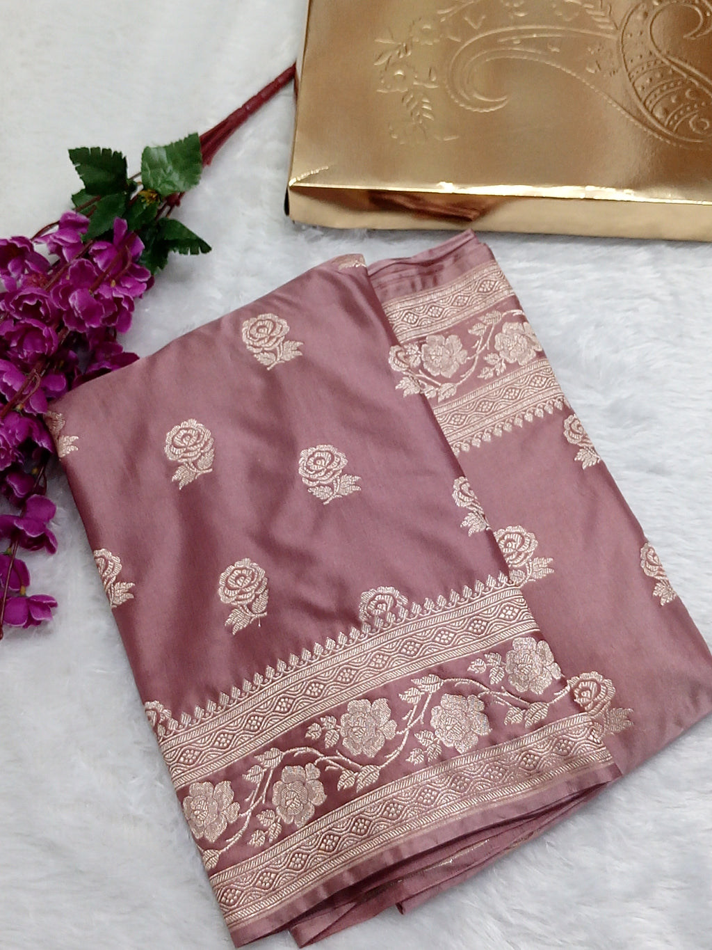 Pastel Colour Brown Party Wear Mashru Silk Saree