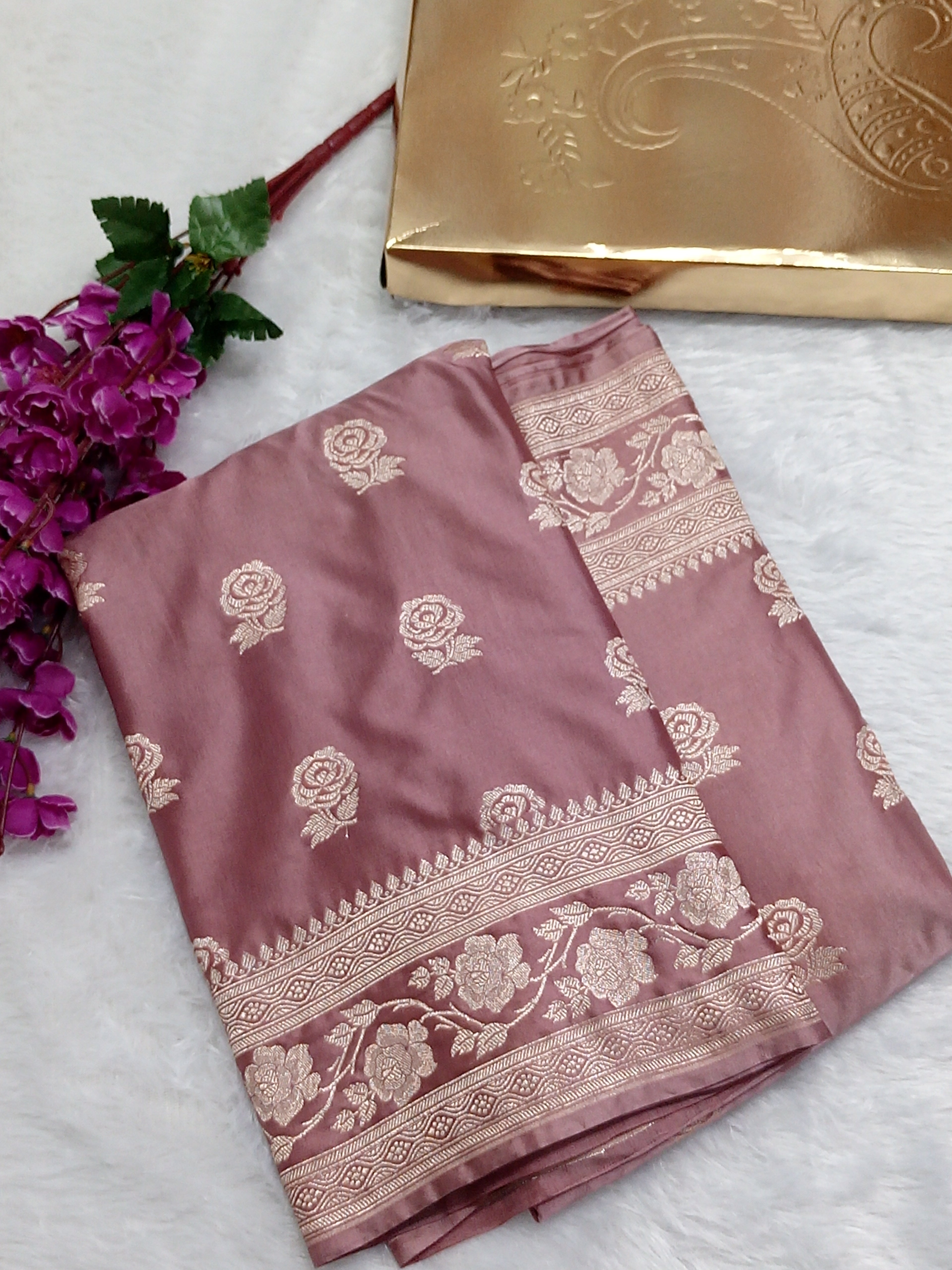 Pastel Colour Brown Party Wear Mashru Silk Saree