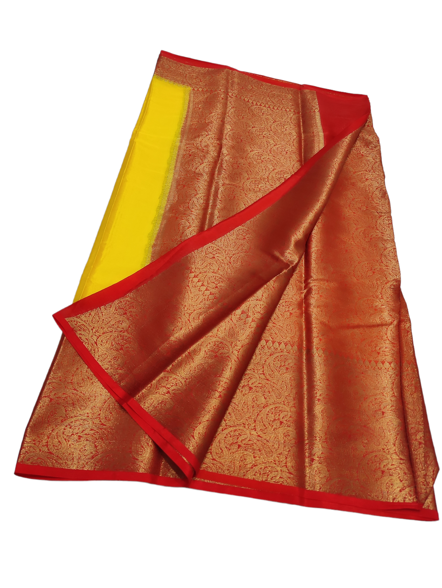 Yellow And Red Colour Plain Body Warm Silk Saree