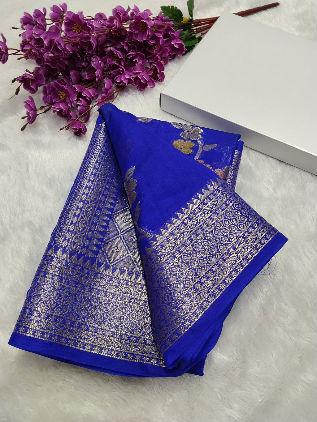 Royal Blue Colour Zari Buti Khaddi Georgette Saree