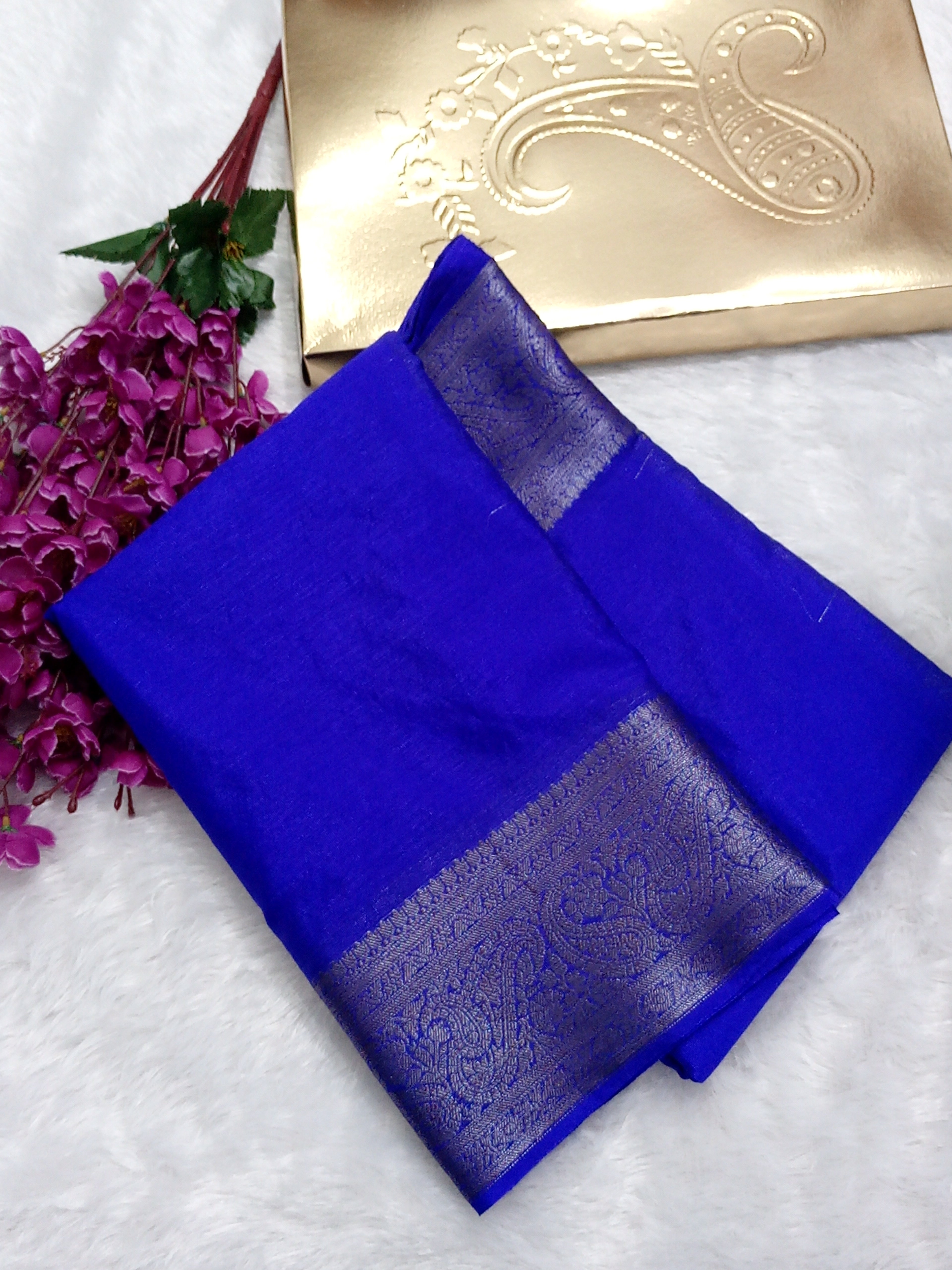 Royal Blue Colour Plain Body Warm Silk Saree