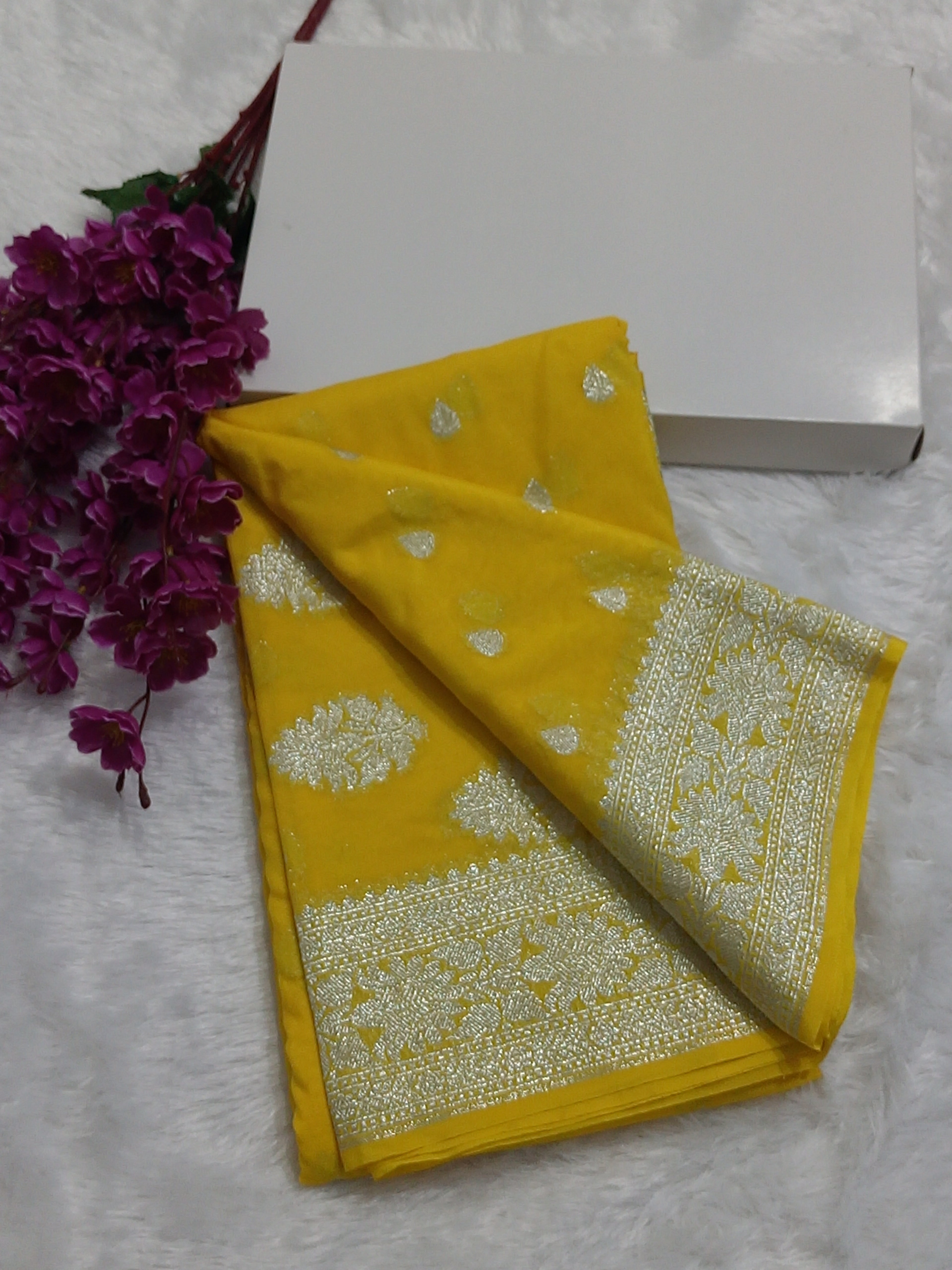 Yellow Colour Zari Buti Khaddi Georgette Saree