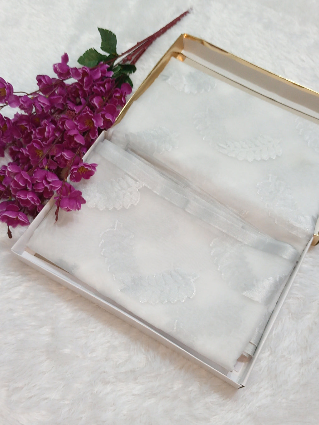 Silver Zari White Kora Organza Saree