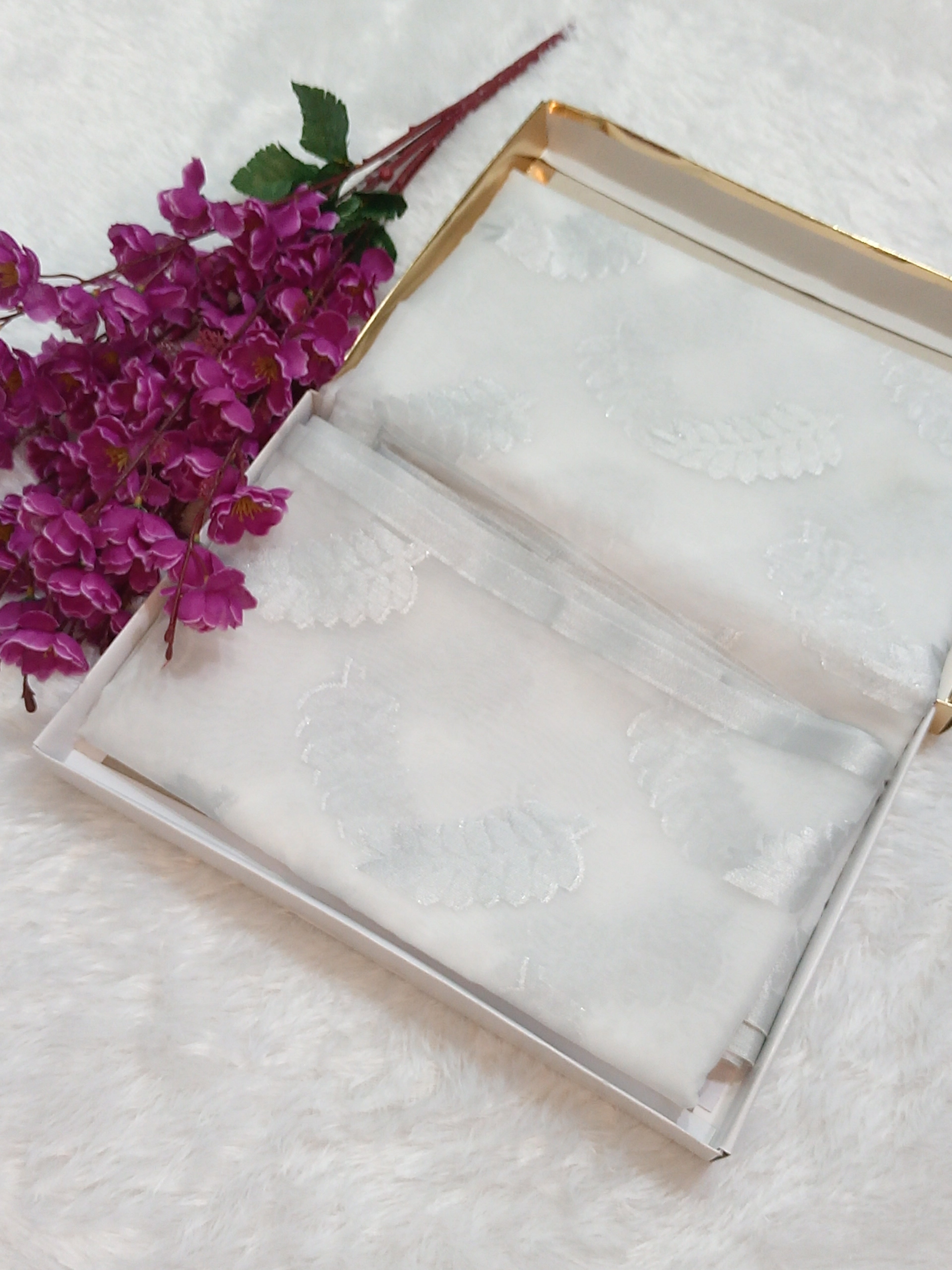 Silver Zari White Kora Organza Saree