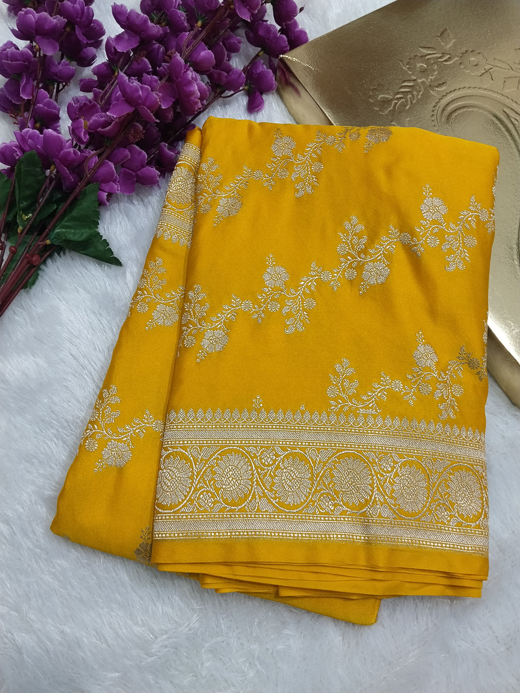 Elegant Design Yellow Colour Banarasi Mashru Silk Saree