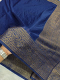 Navy Blue Colour Banarasi Warm Silk Soft Saree Antique Zari