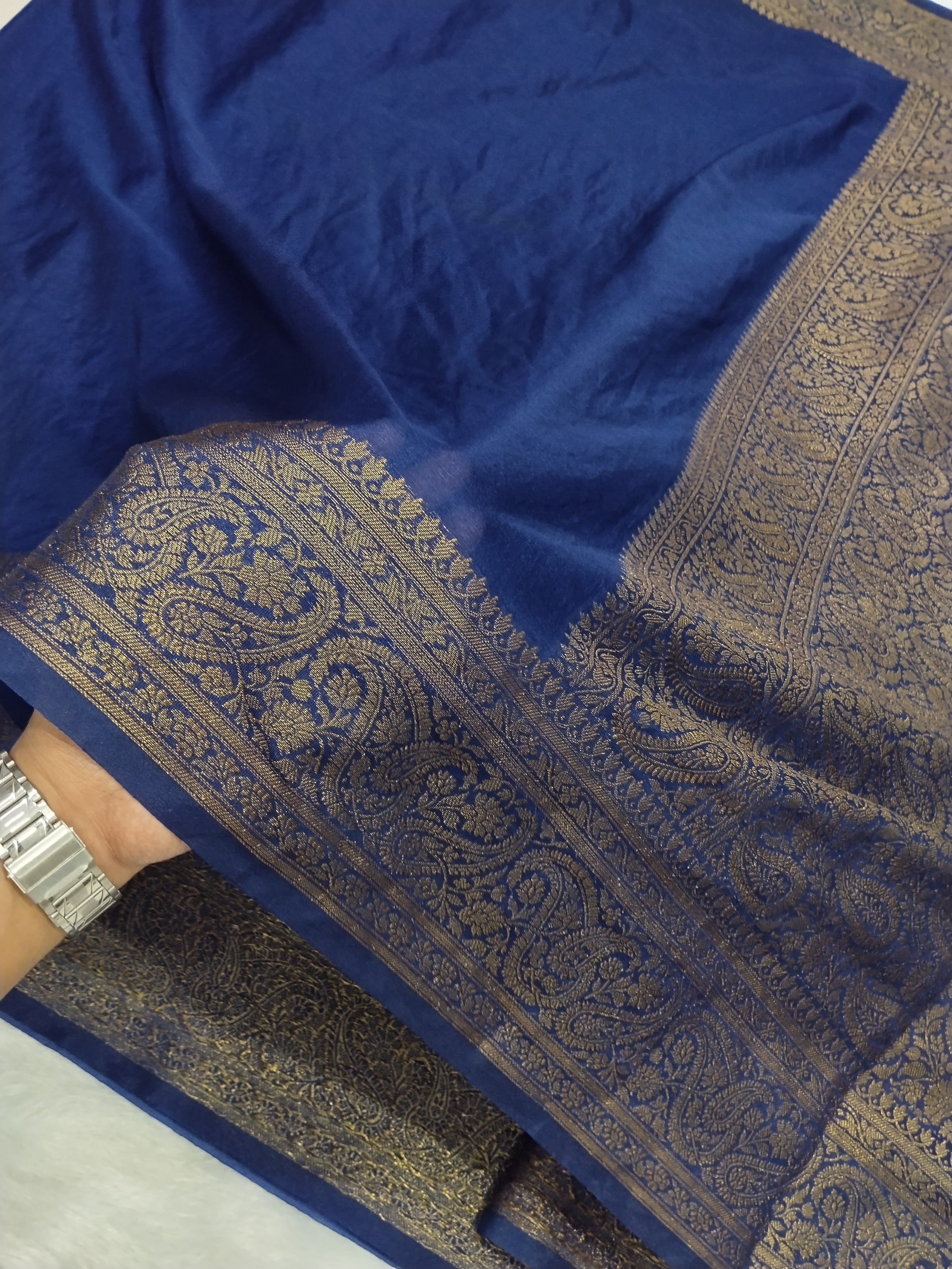 Navy Blue Colour Banarasi Warm Silk Soft Saree Antique Zari