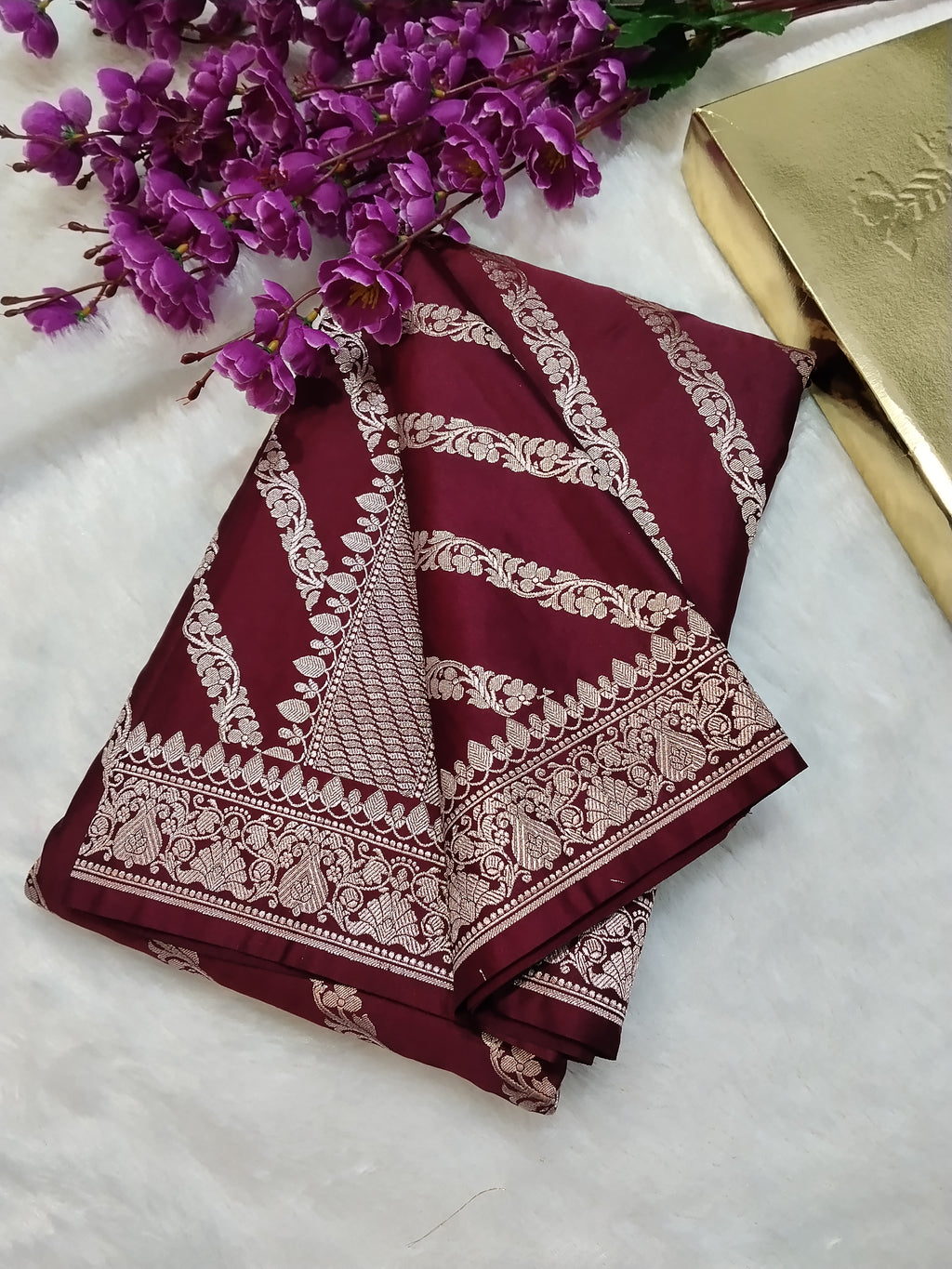 Maroon Colour Banarasi Mashru Silk Saree With Lahariya Design