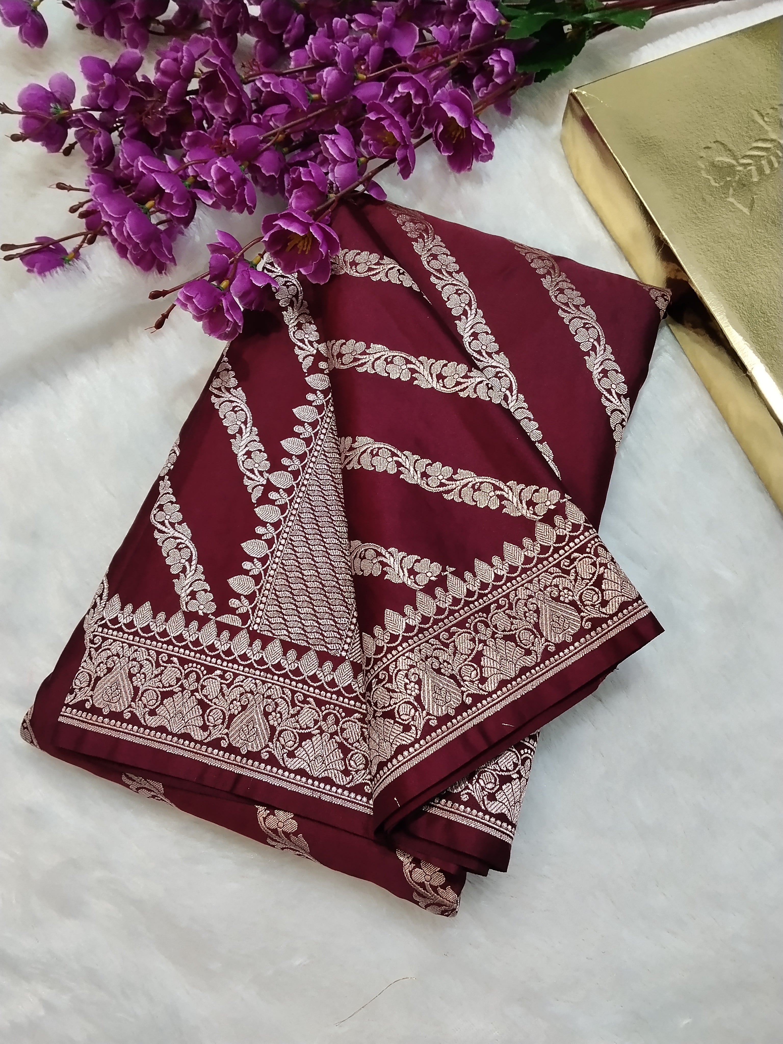 Maroon Colour Banarasi Mashru Silk Saree With Lahariya Design