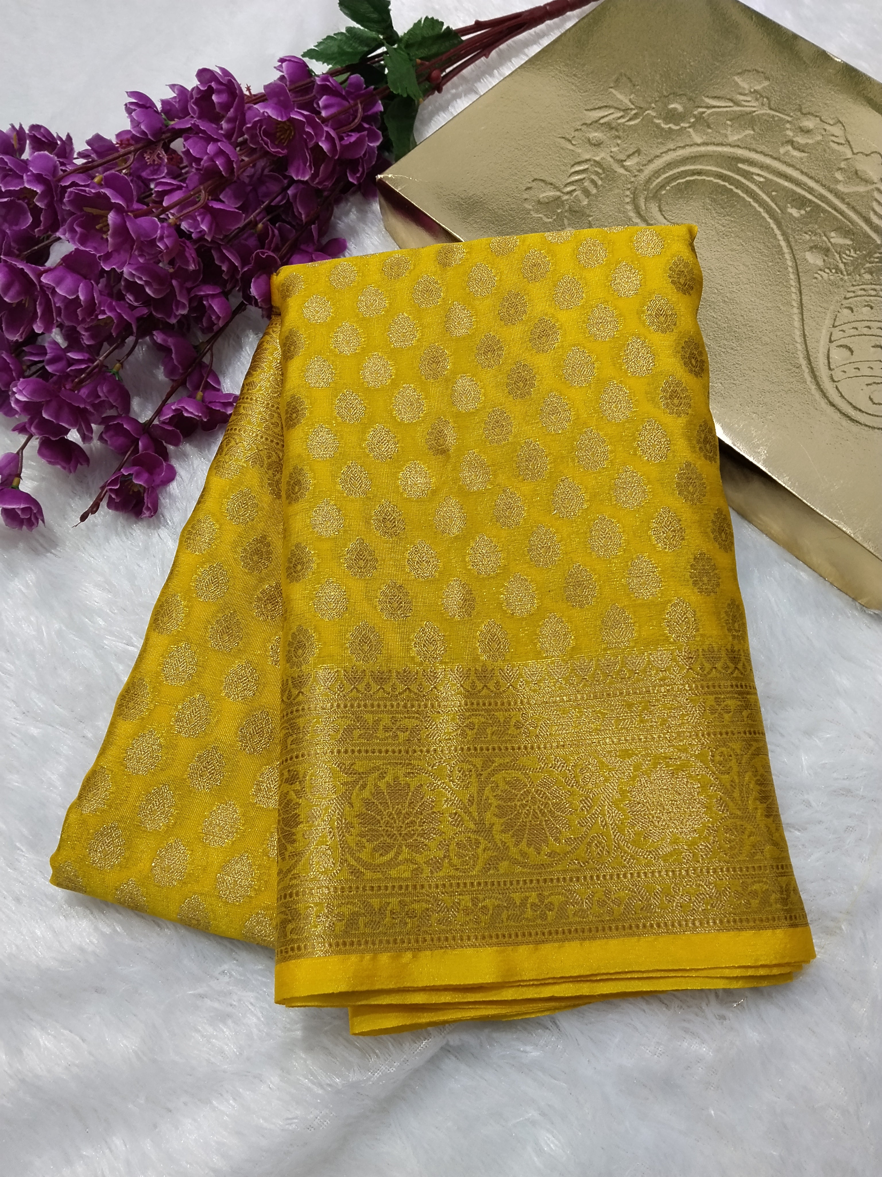 Yellow Colour Golden Zari Body Warm Silk Saree