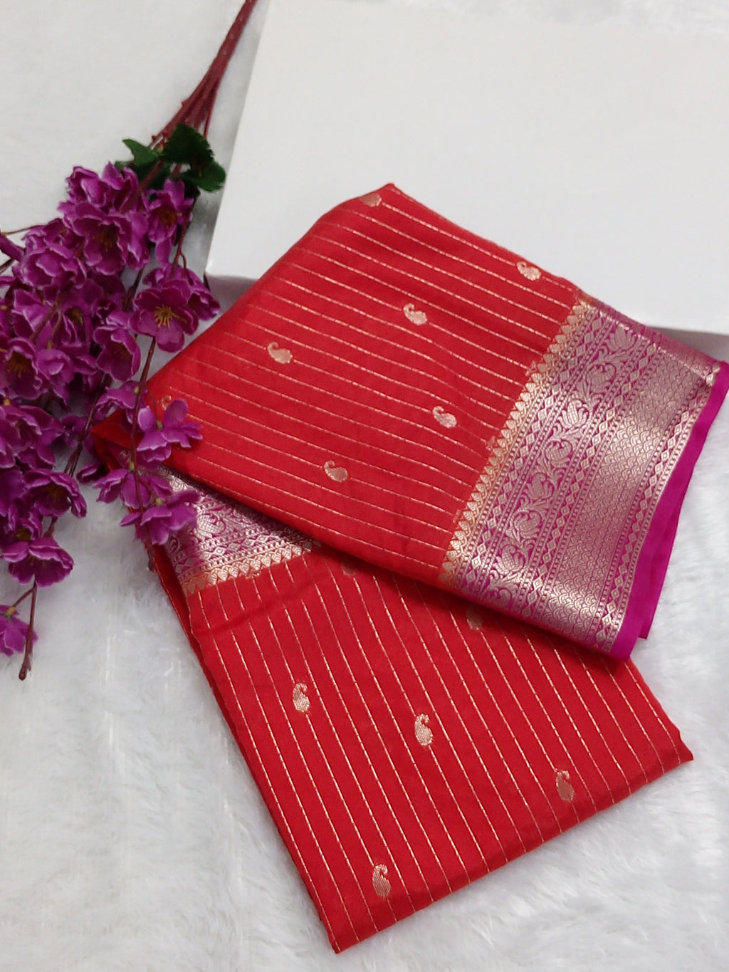 Red And Pink Fancy Banarasi Moonga Silk Saree