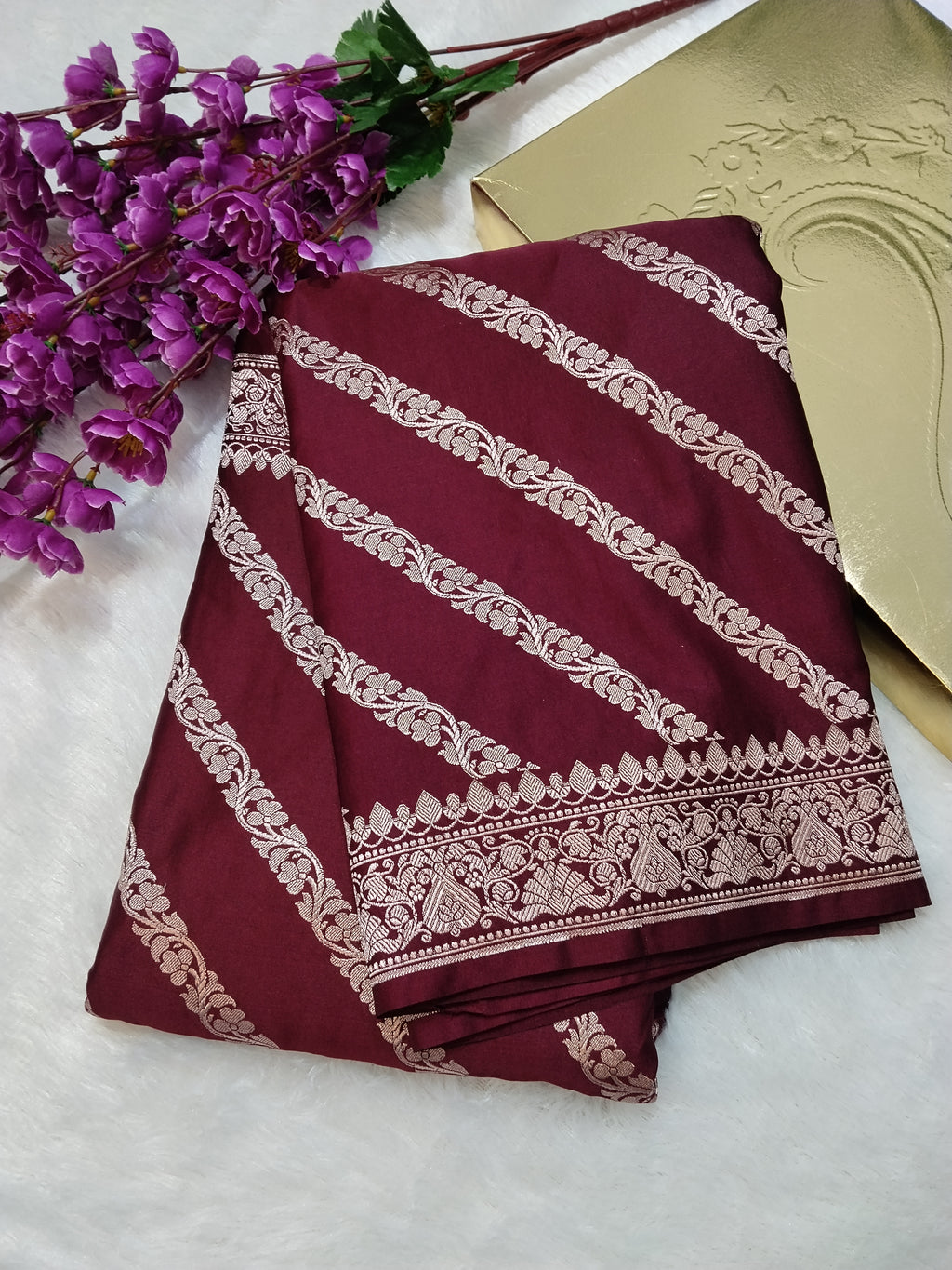 Maroon Colour Banarasi Mashru Silk Saree With Lahariya Design