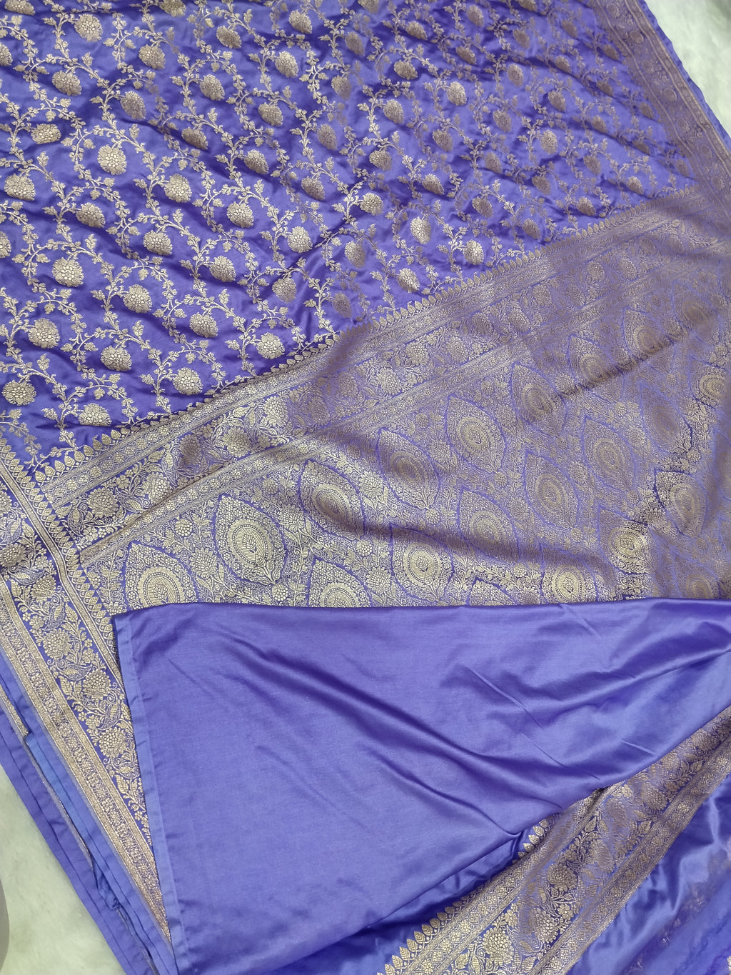 Lavender Colour Wedding Banarasi Mashru Katan Silk Saree jaal Work