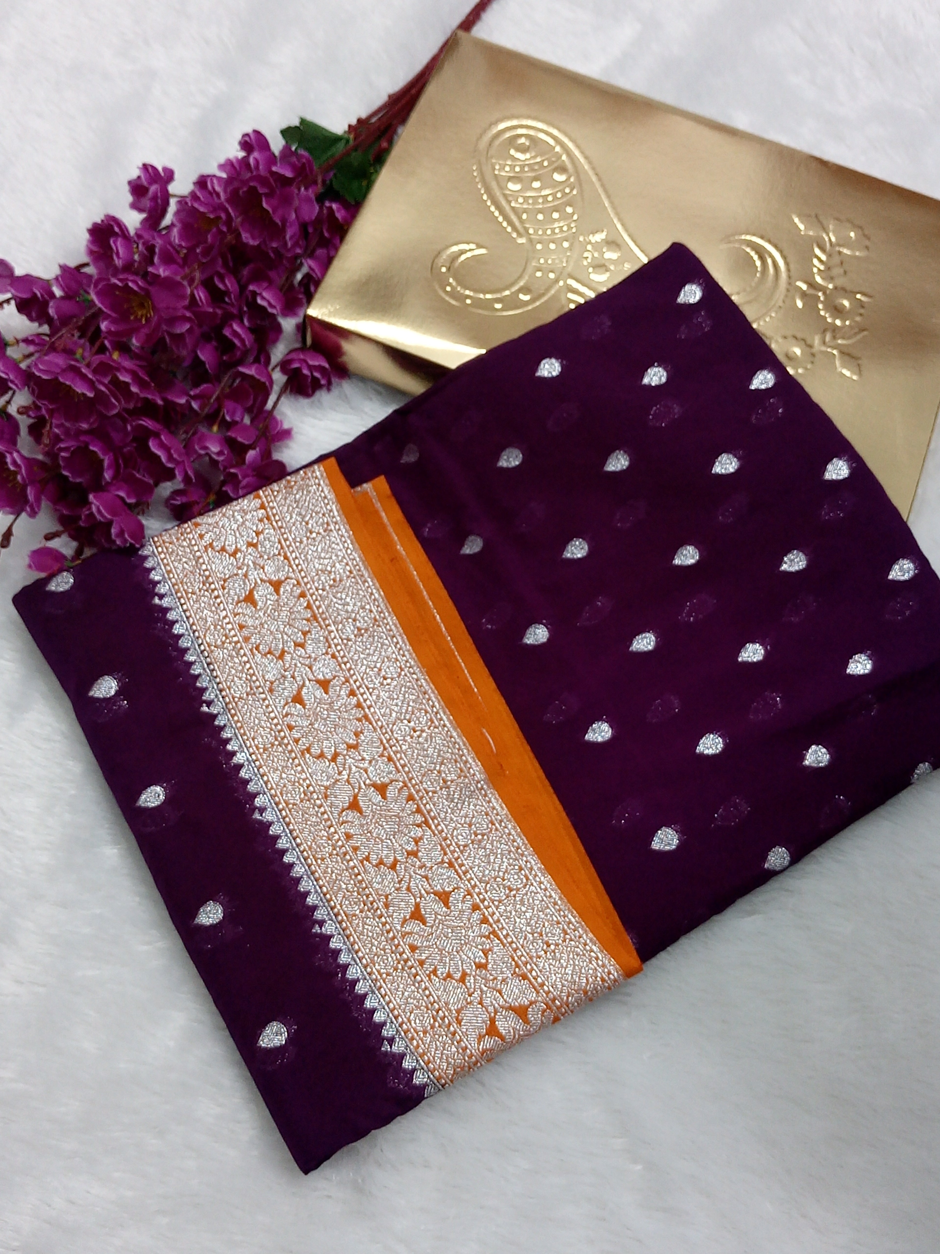 Silver Zari Soft Banarasi Semi Georgette Saree