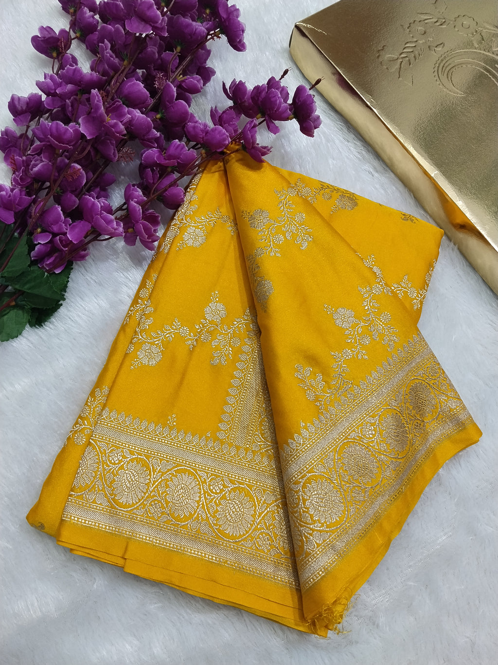 Elegant Design Yellow Colour Banarasi Mashru Silk Saree