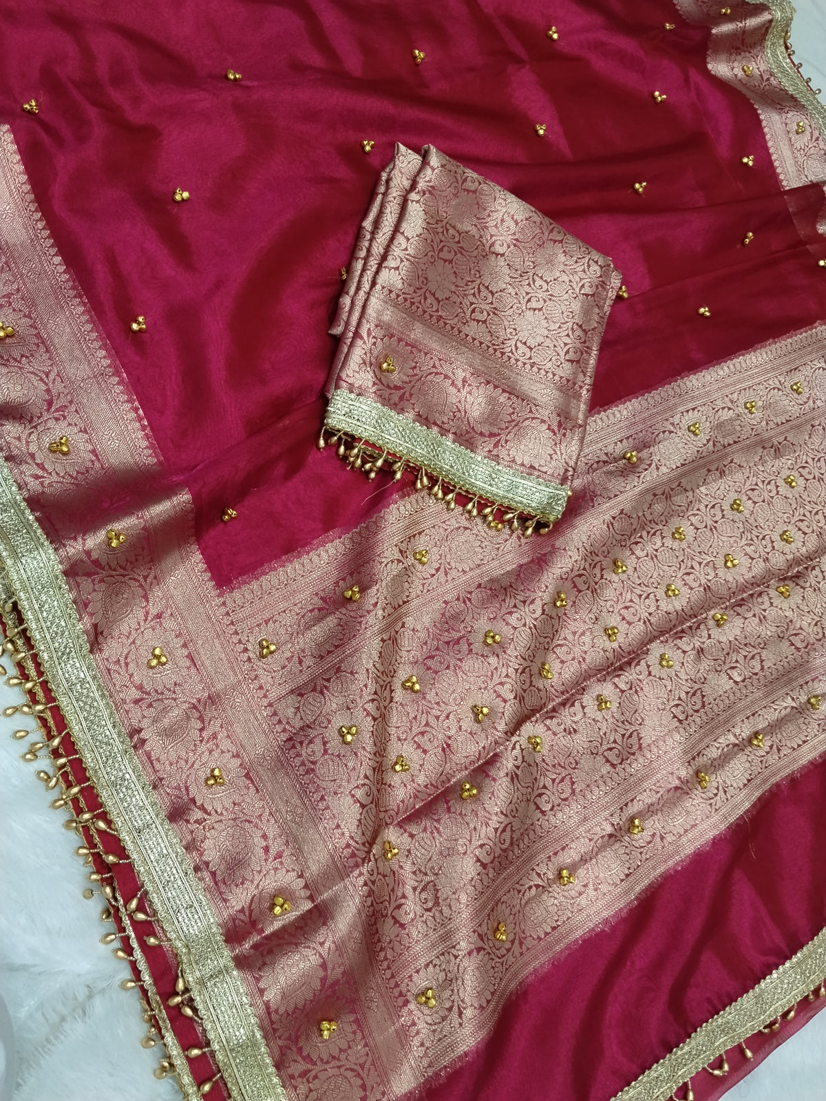 Viral Ghungroo Saree Gulabi Pink Colour Tissue Plain Body Saree With Ghungroo And Gota Patti Work