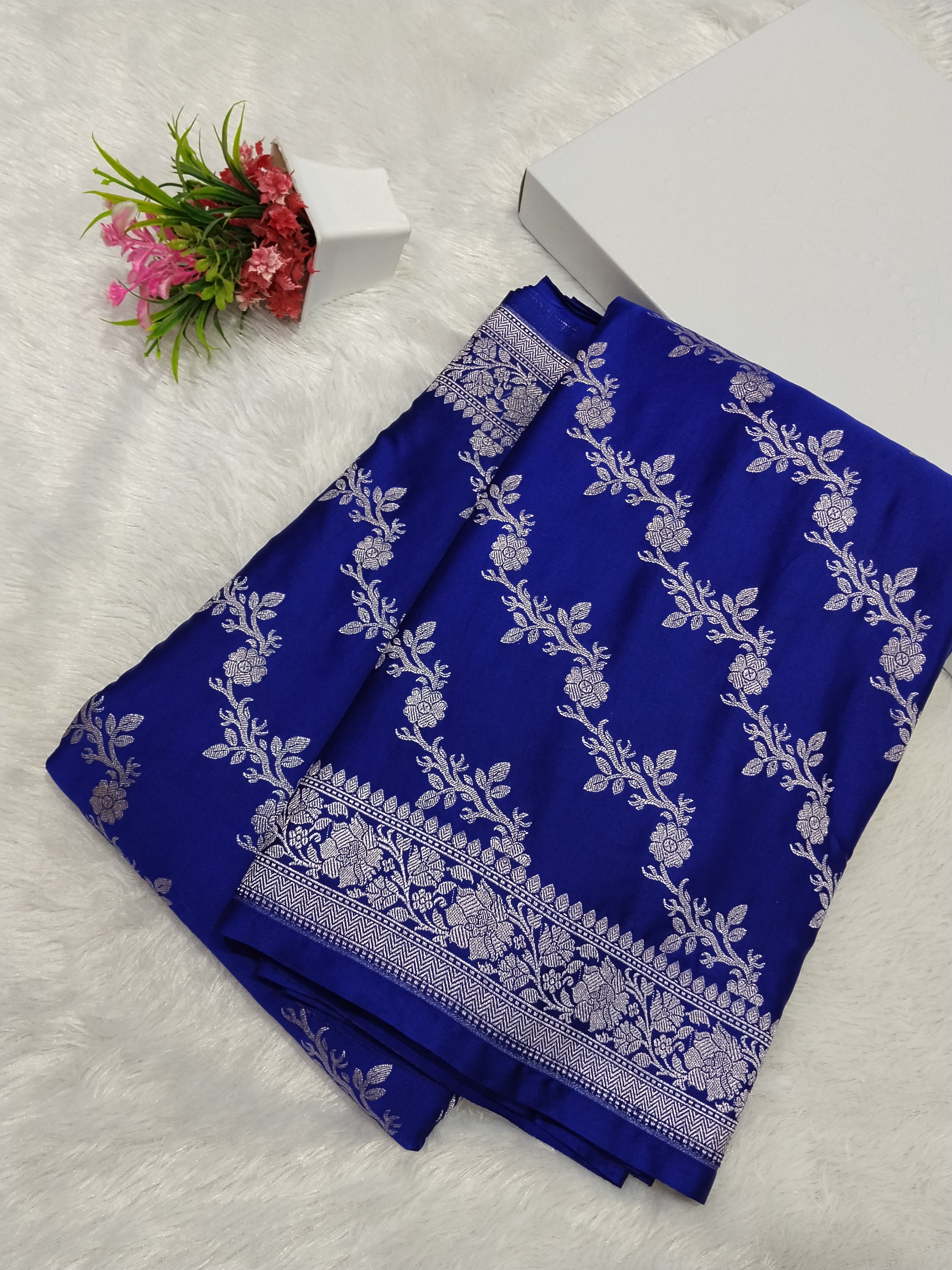 Navy Blue Colour Wedding Banarasi Mashru Katan Silk Saree jaal Work