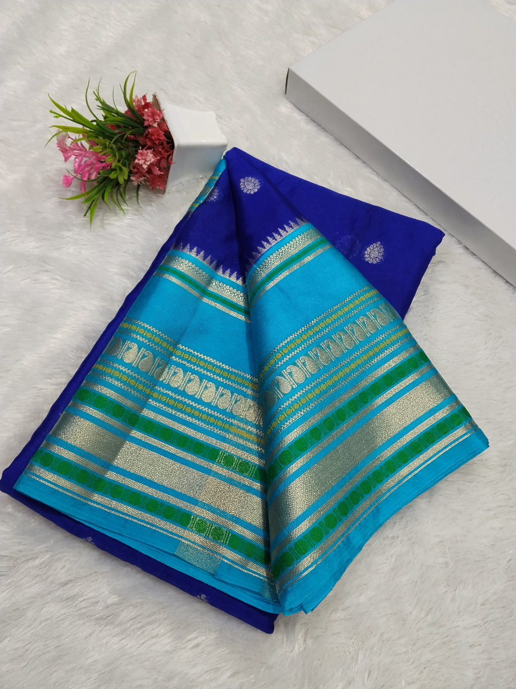 Blue Colour Party Wear Kanchi Border Soft Warm Silk Saree